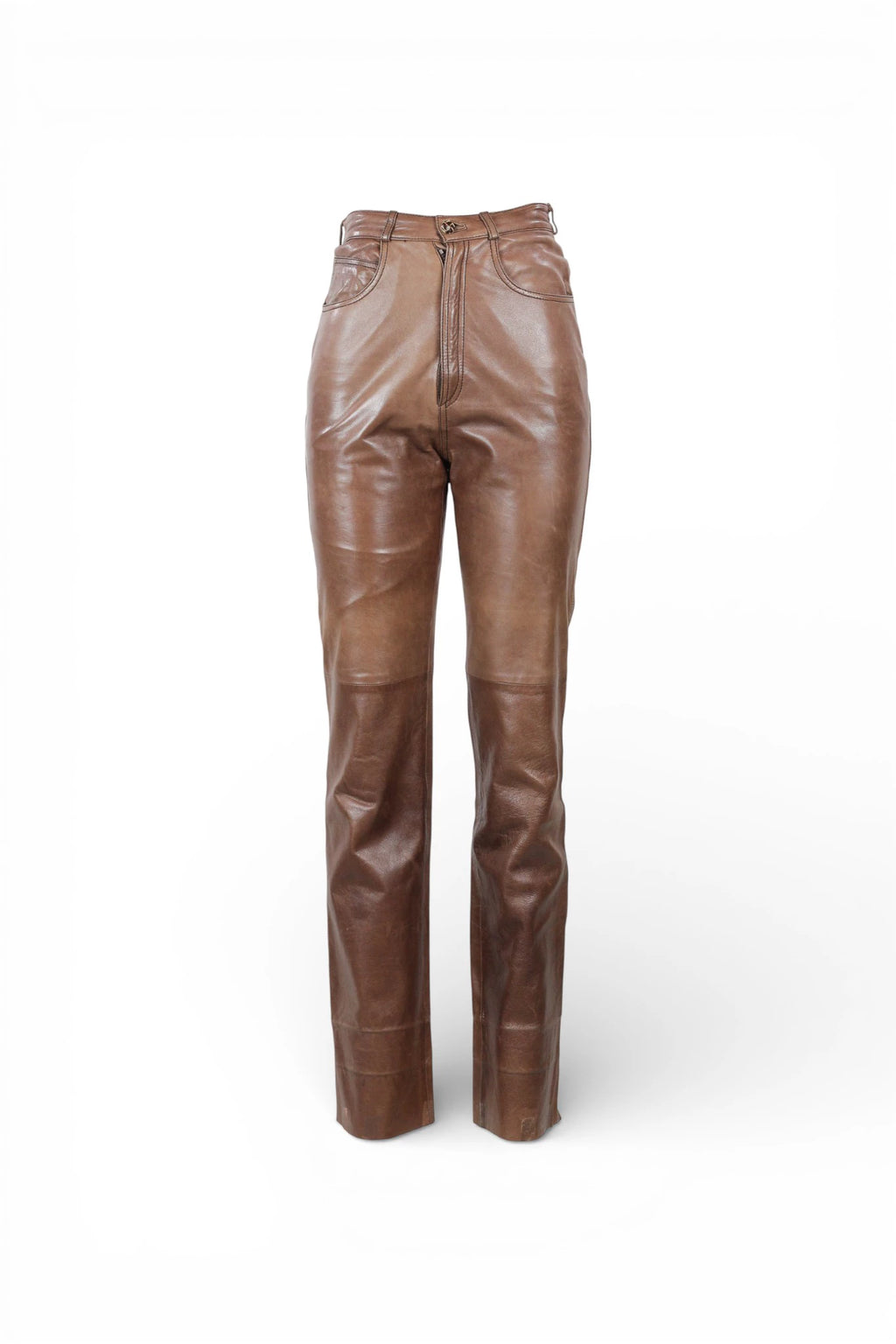 Brown Leather Trousers High-Waisted Mom Fit