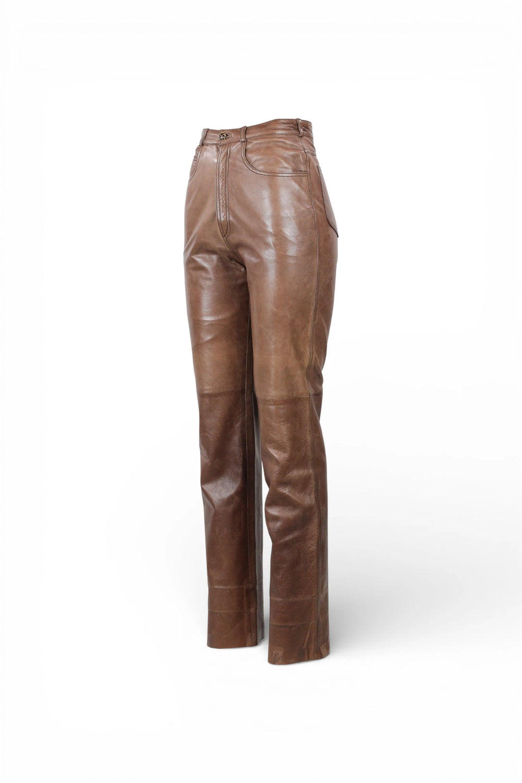 Brown Leather Trousers High-Waisted Mom Fit