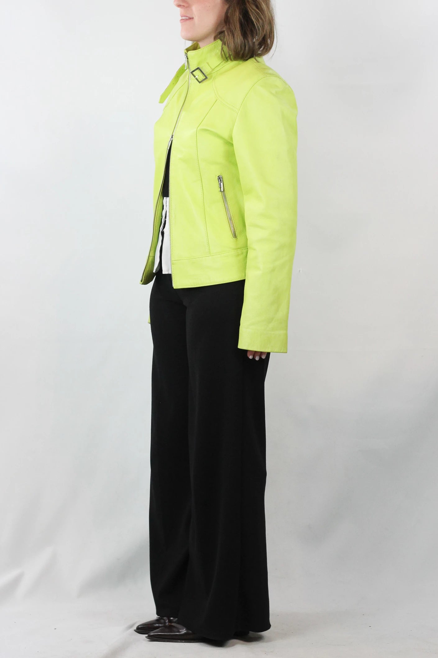 Lime Green Leather Biker Jacket