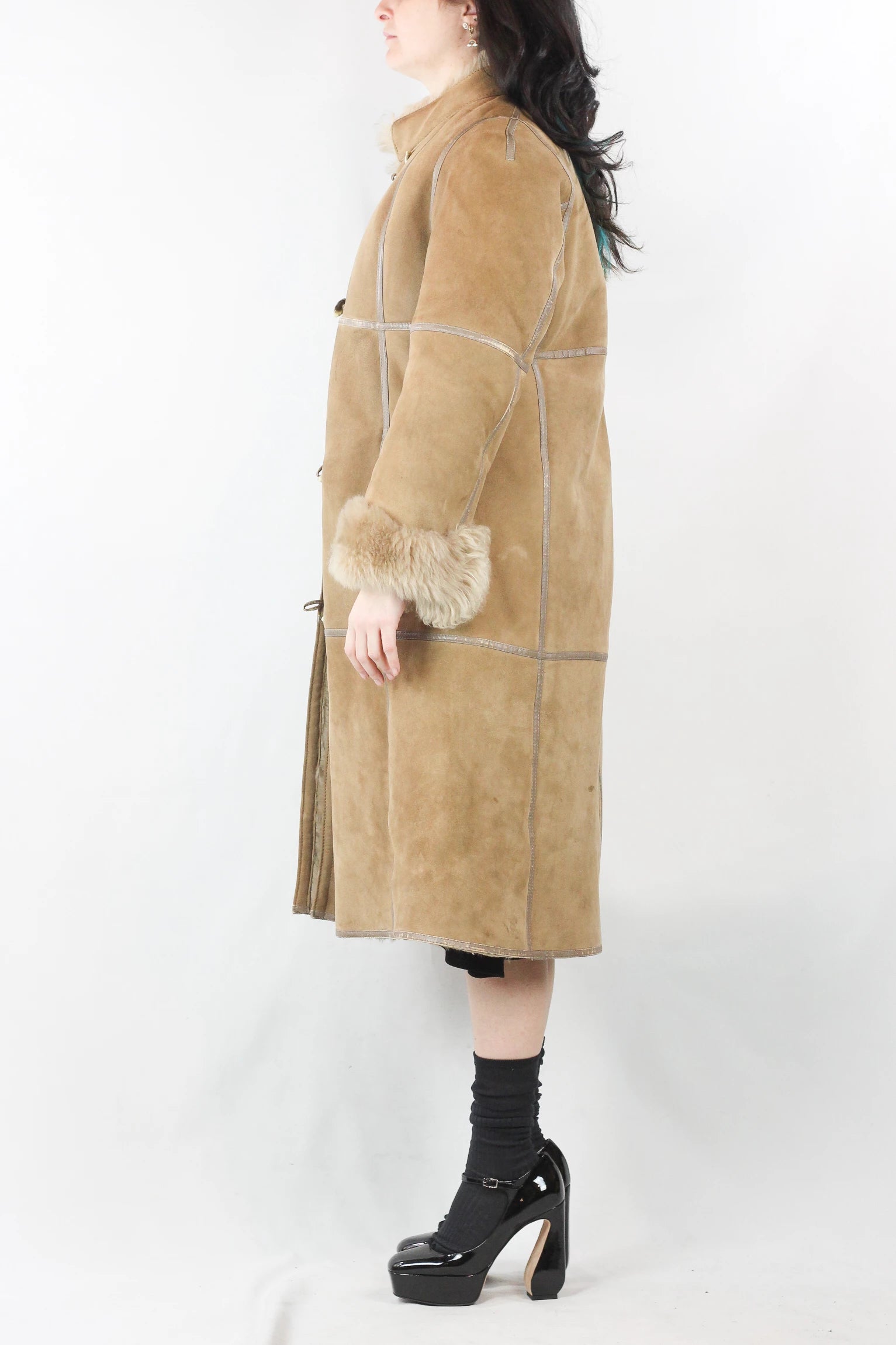 Beige Shearling Coat with Long Fur Lining