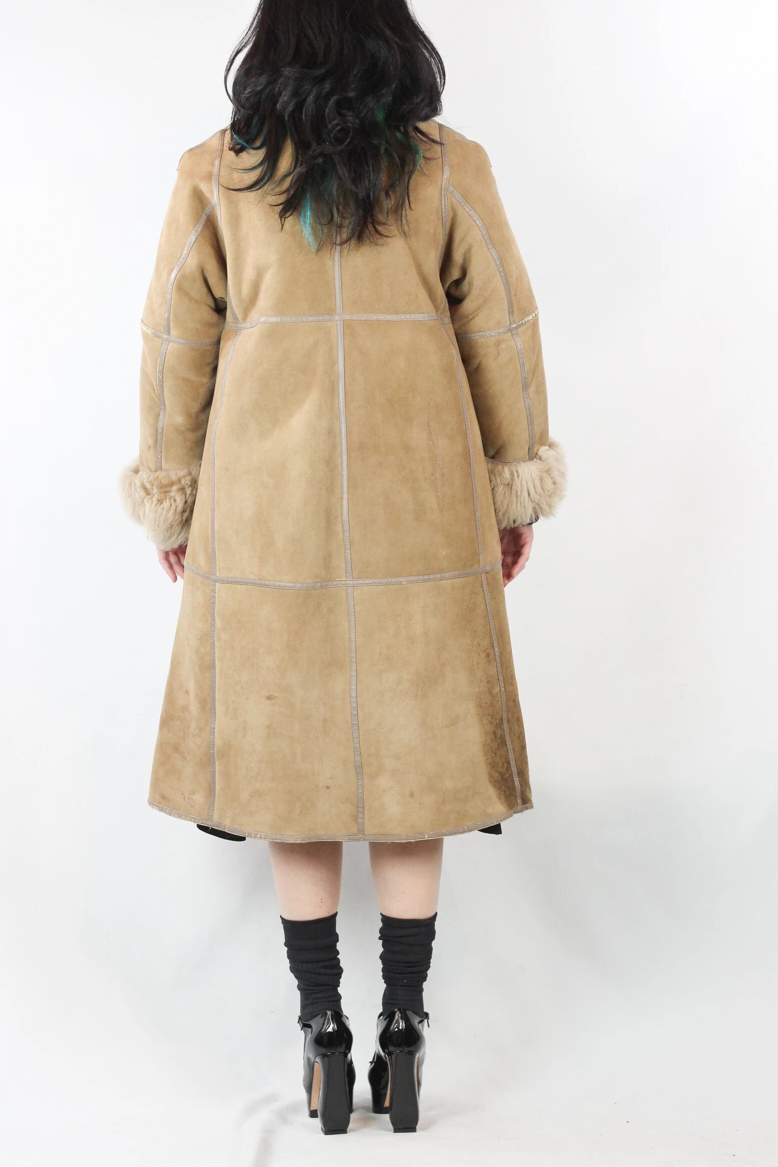 Beige Shearling Coat with Long Fur Lining