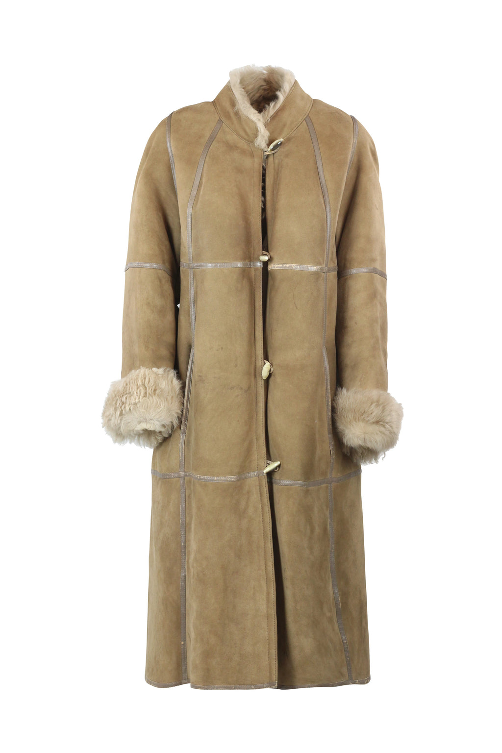 Beige Shearling Coat with Long Fur Lining