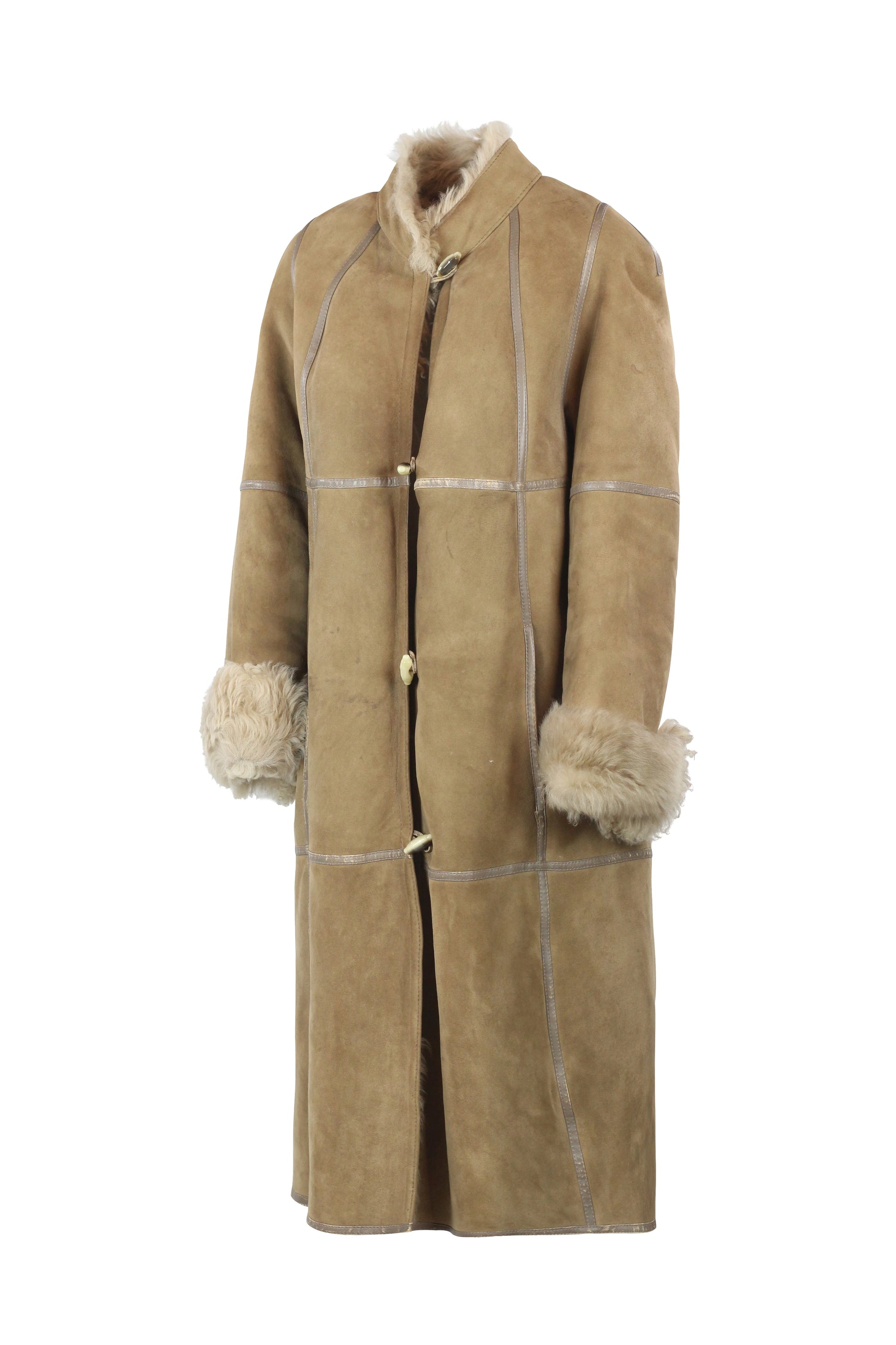 Beige Shearling Coat with Long Fur Lining