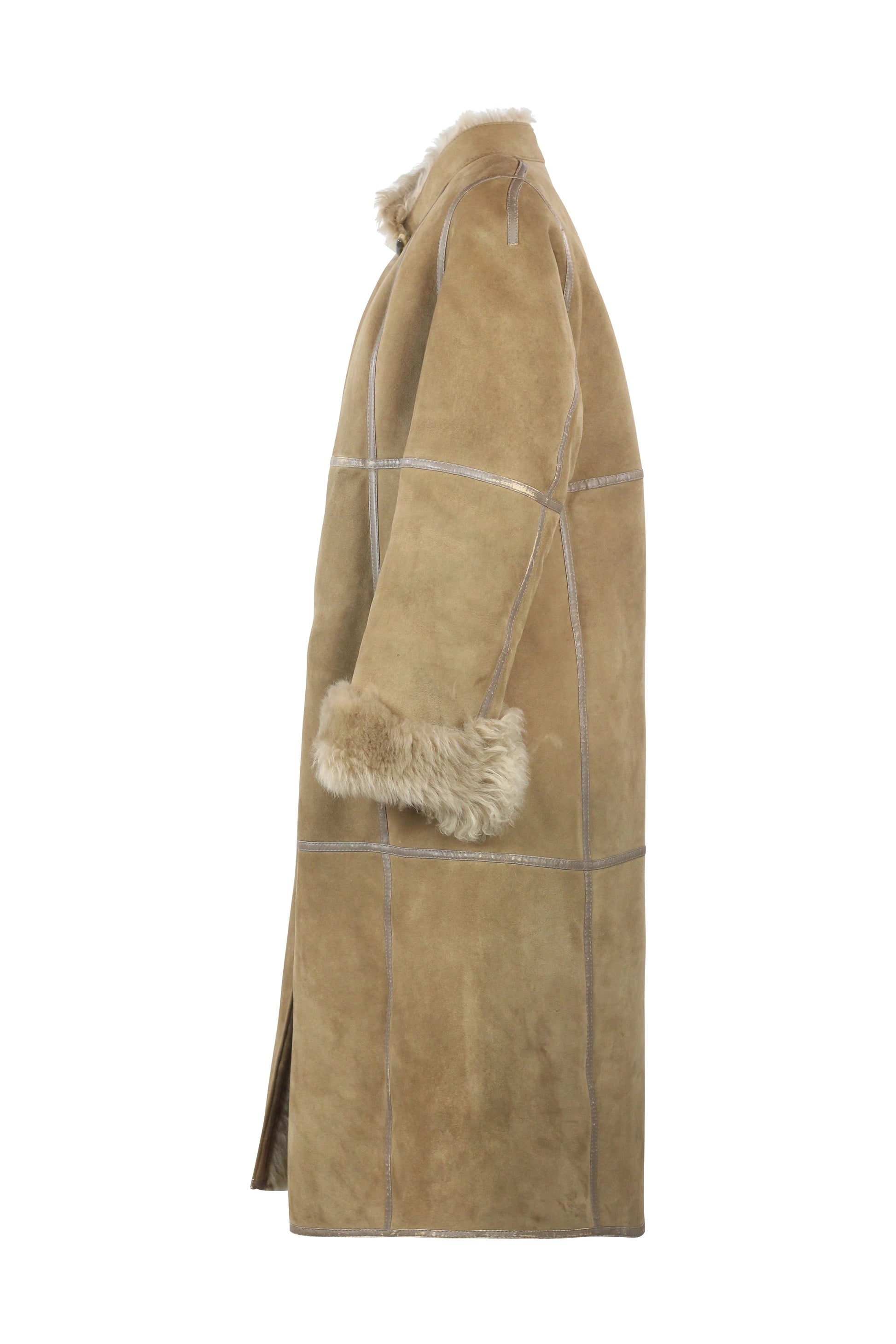 Beige Shearling Coat with Long Fur Lining