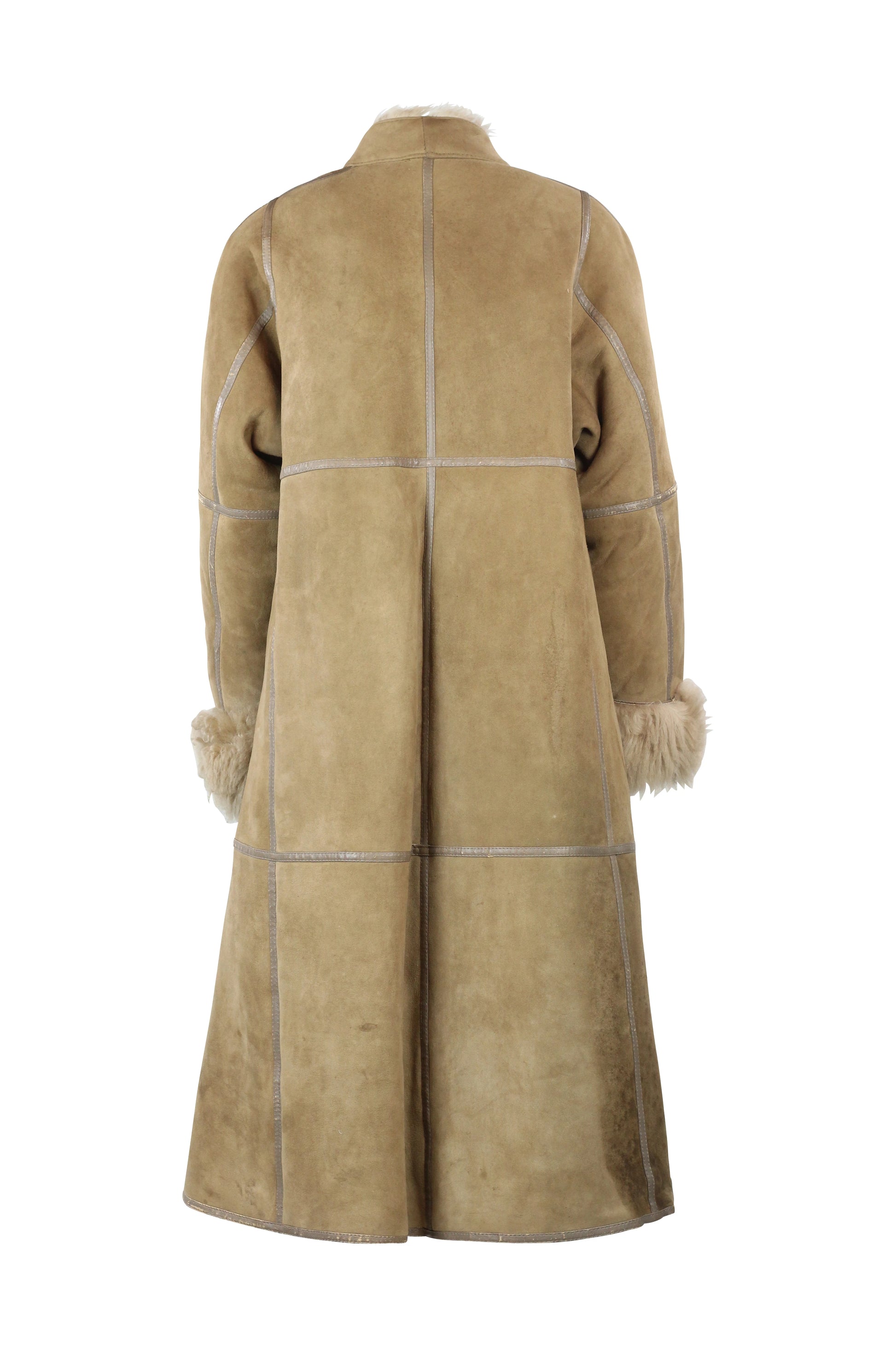 Beige Shearling Coat with Long Fur Lining