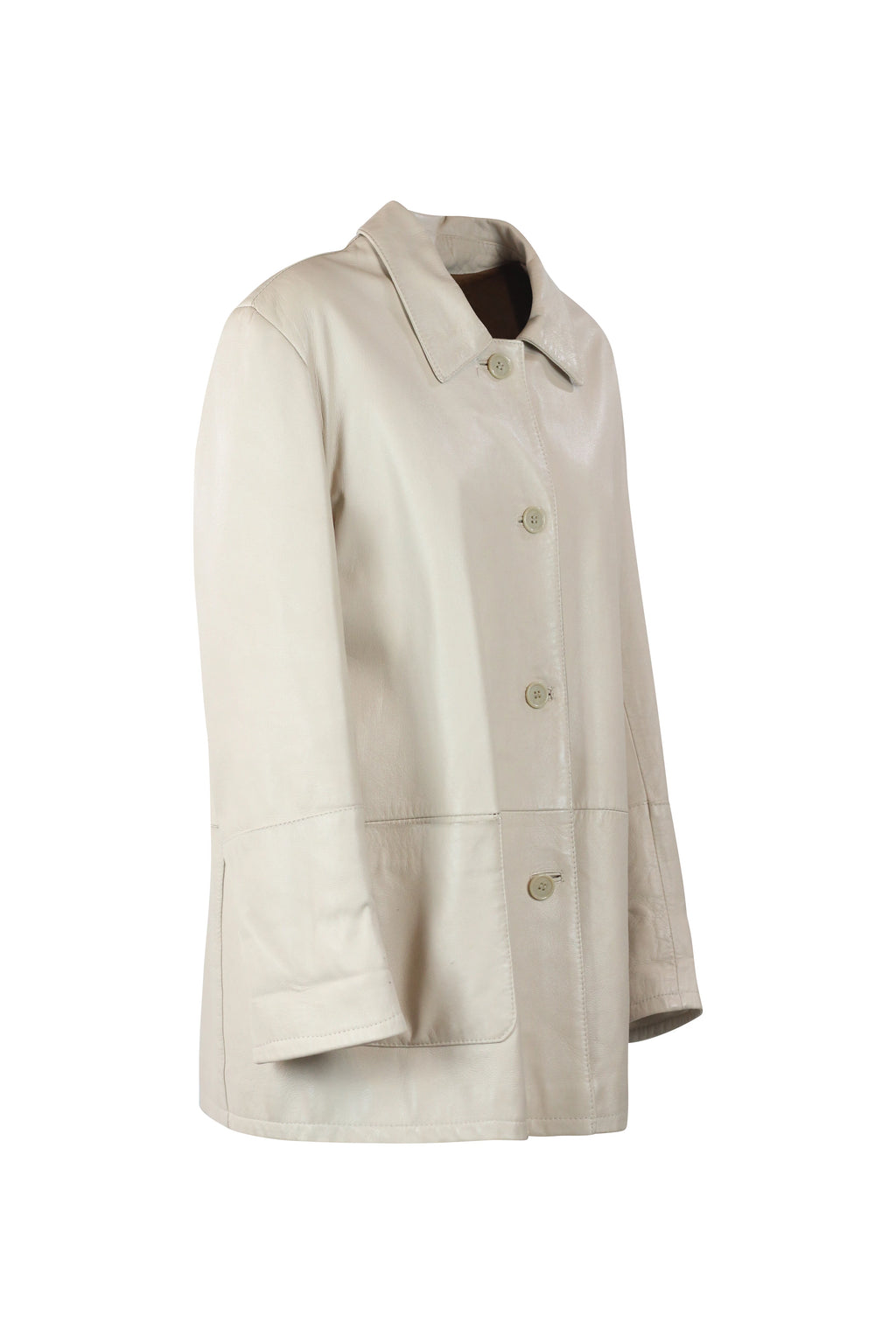 Ecru Leather Jacket with Straight Fit