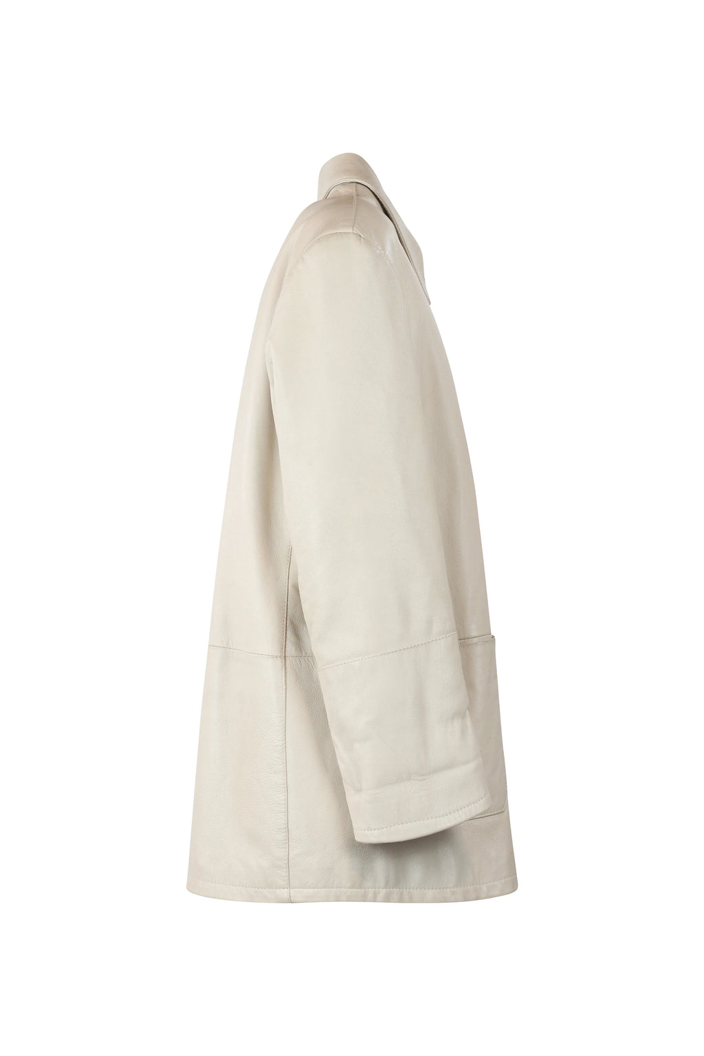 Ecru Leather Jacket with Straight Fit