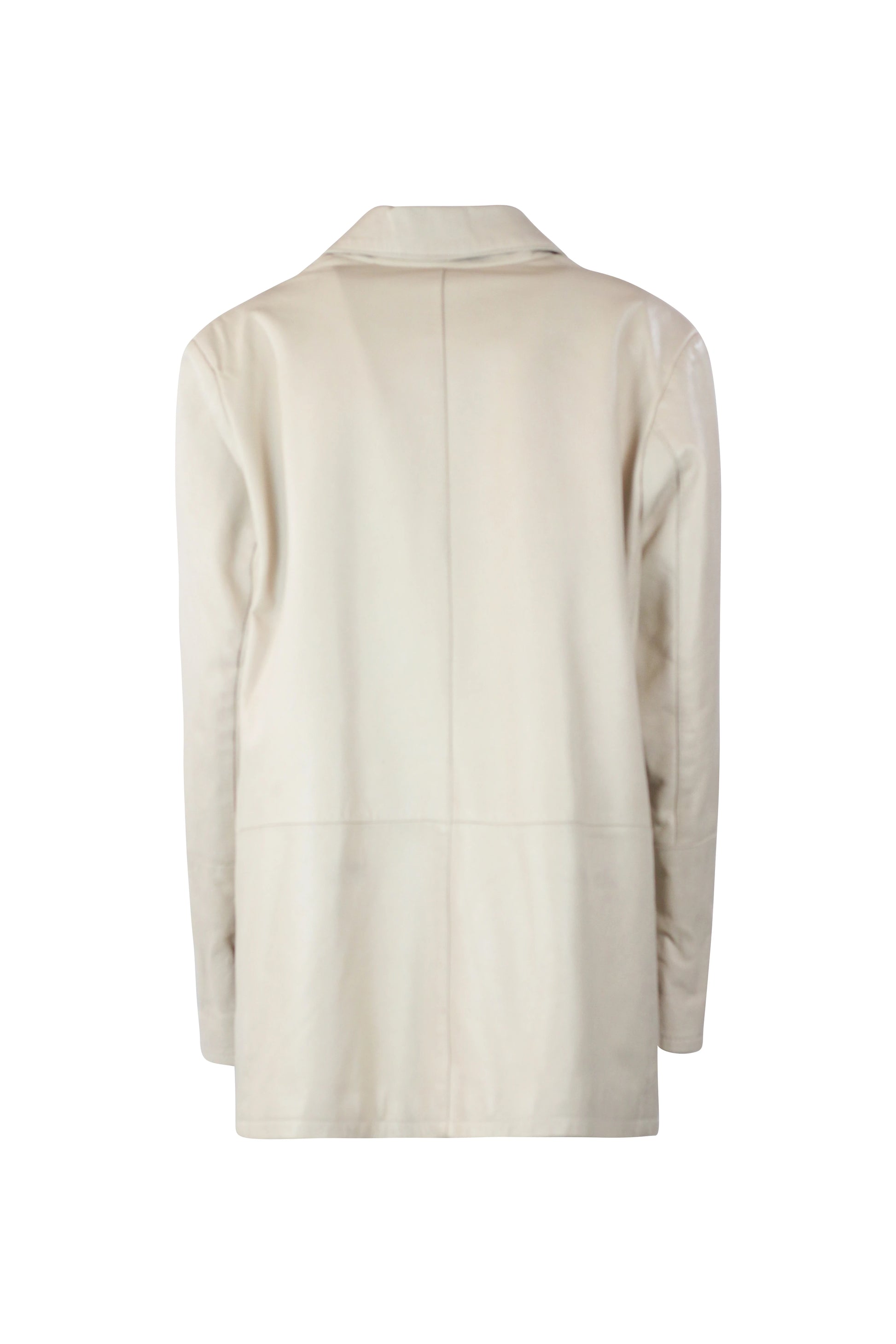 Ecru Leather Jacket with Straight Fit