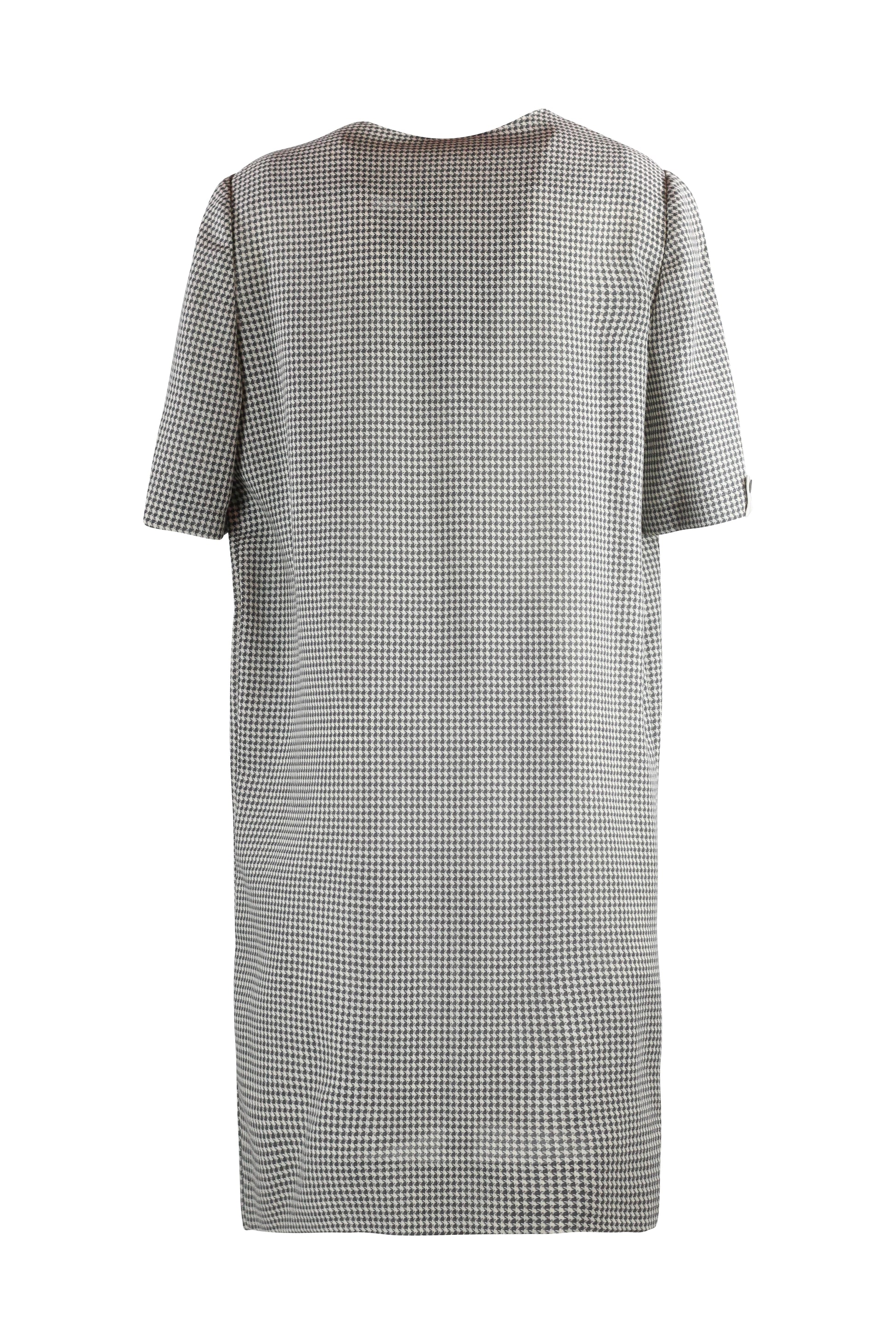 Pied-de-Poule Dress with Ribbon Neckline and Belt