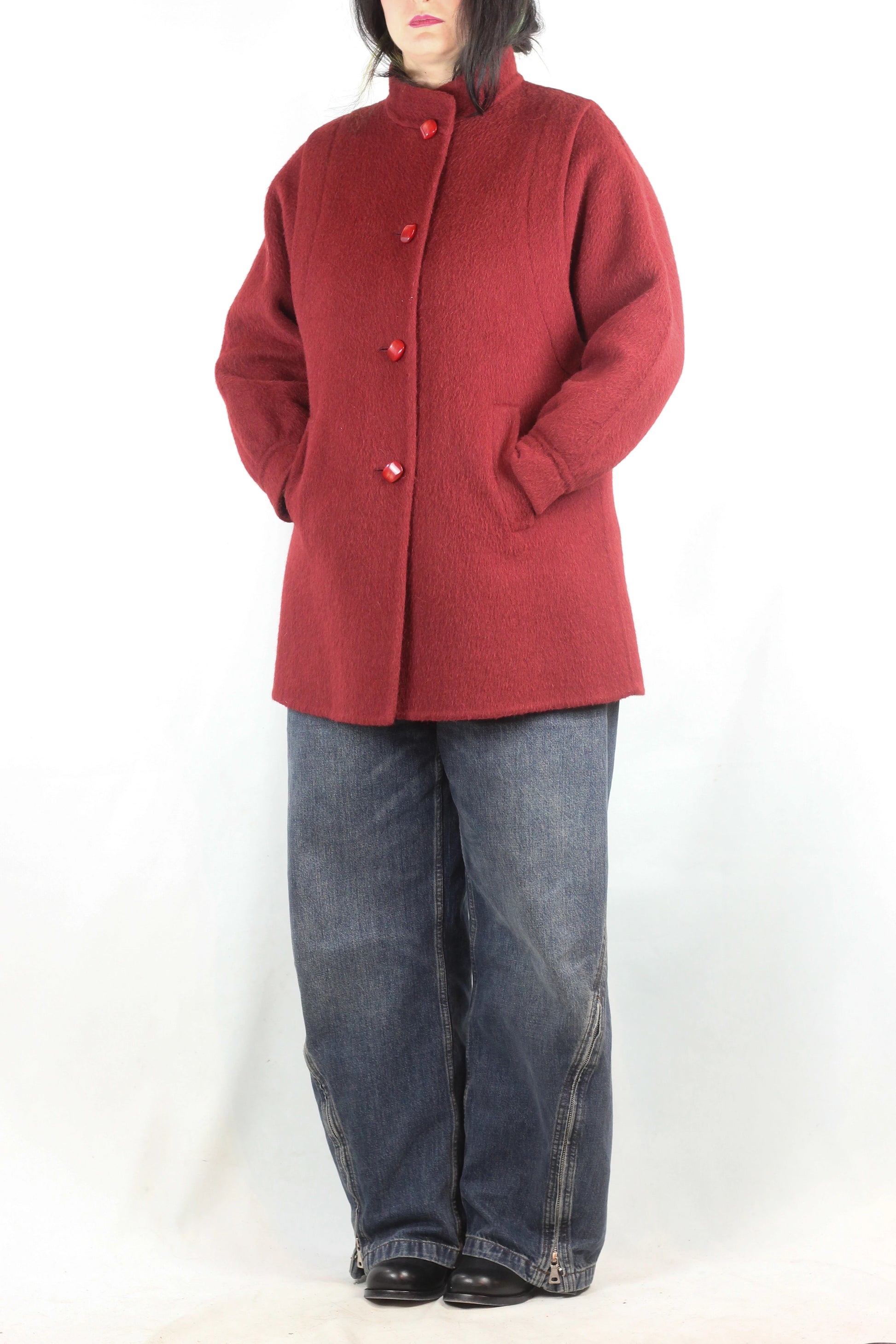 Red Wool and Angora Blend Coat
