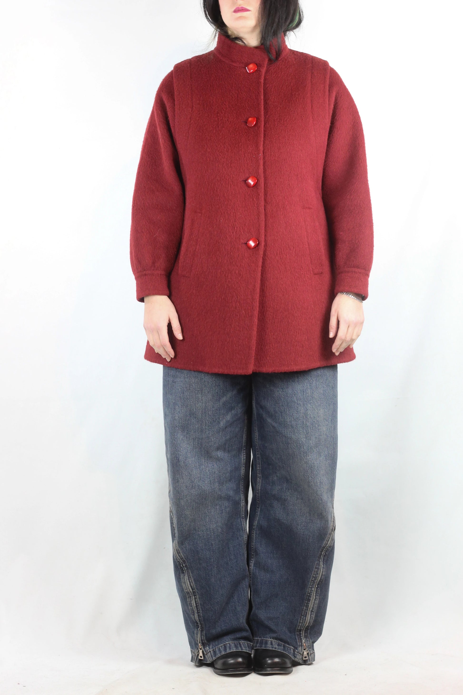 Red Wool and Angora Blend Coat
