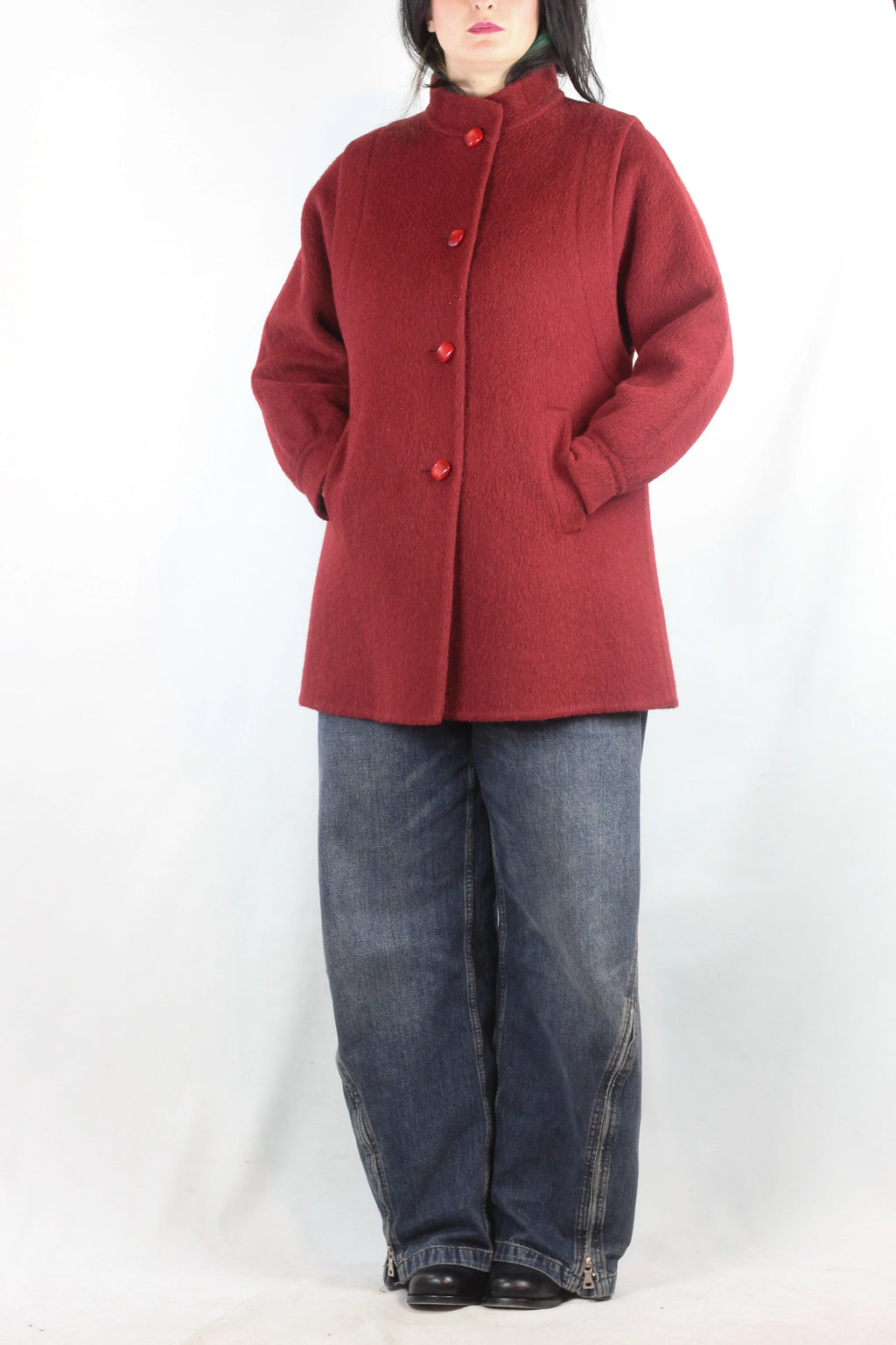 Red Wool and Angora Blend Coat