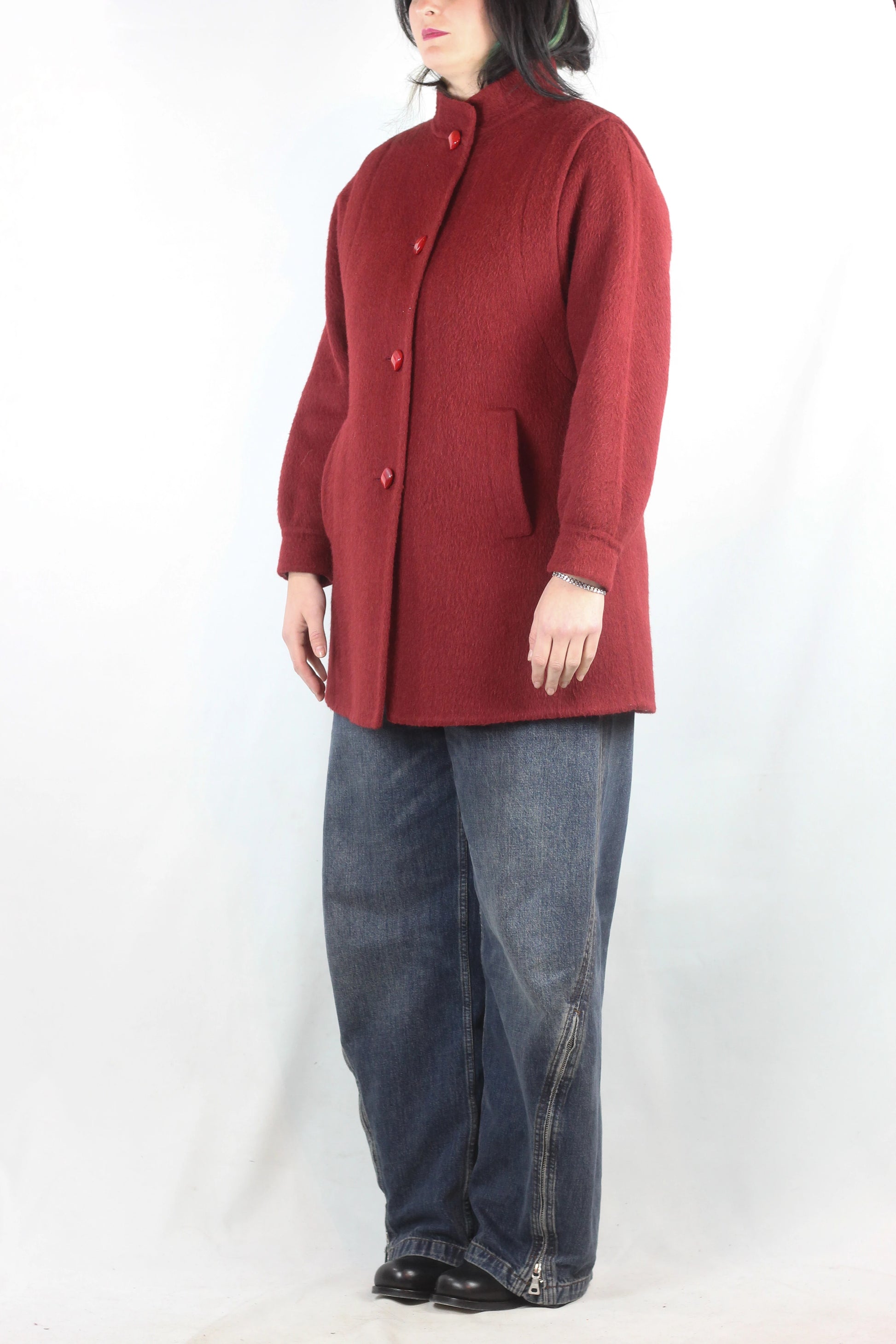 Red Wool and Angora Blend Coat