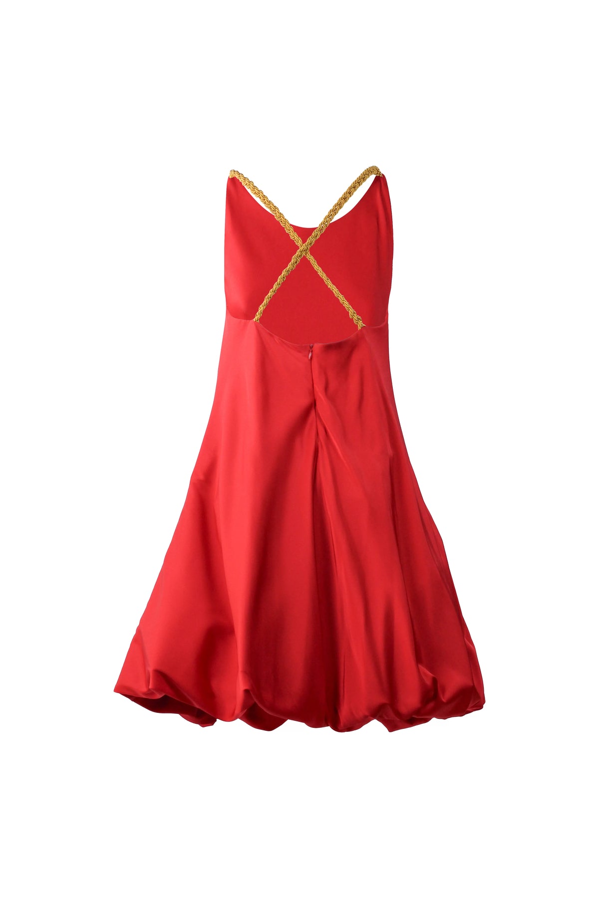Red Satin Bubble Hem Dress