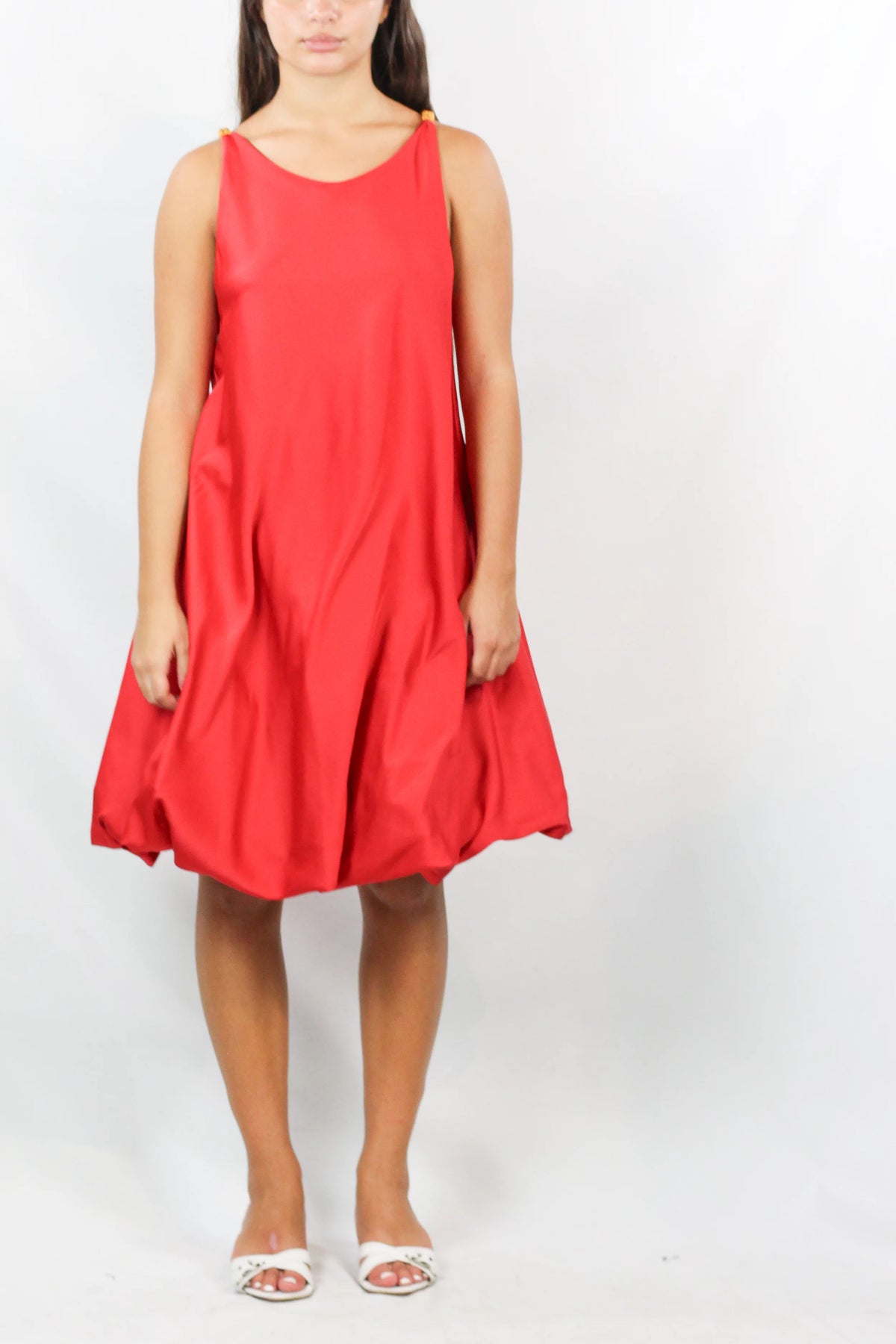 Red Satin Bubble Hem Dress