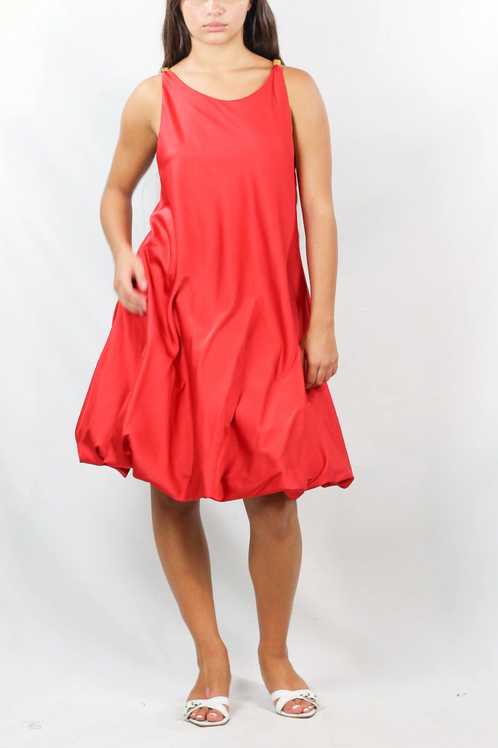 Red Satin Bubble Hem Dress
