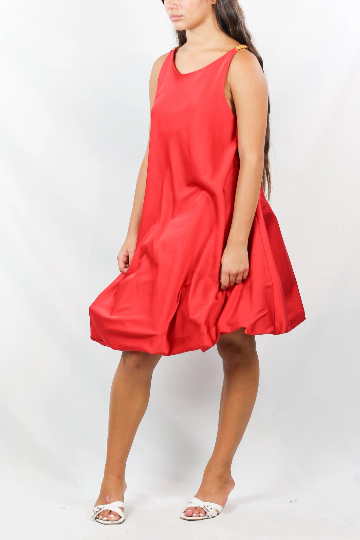 Red Satin Bubble Hem Dress