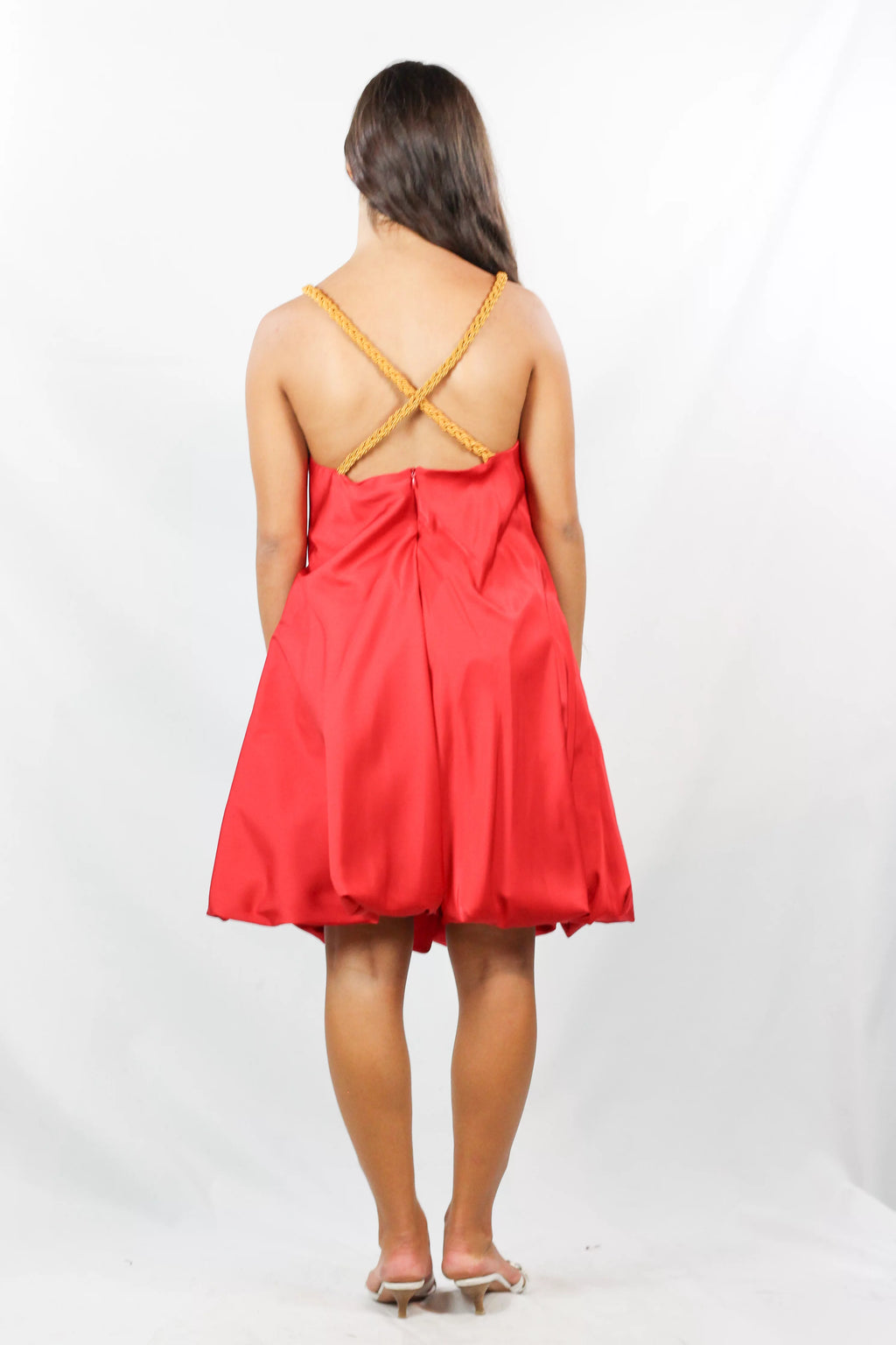 Red Satin Bubble Hem Dress