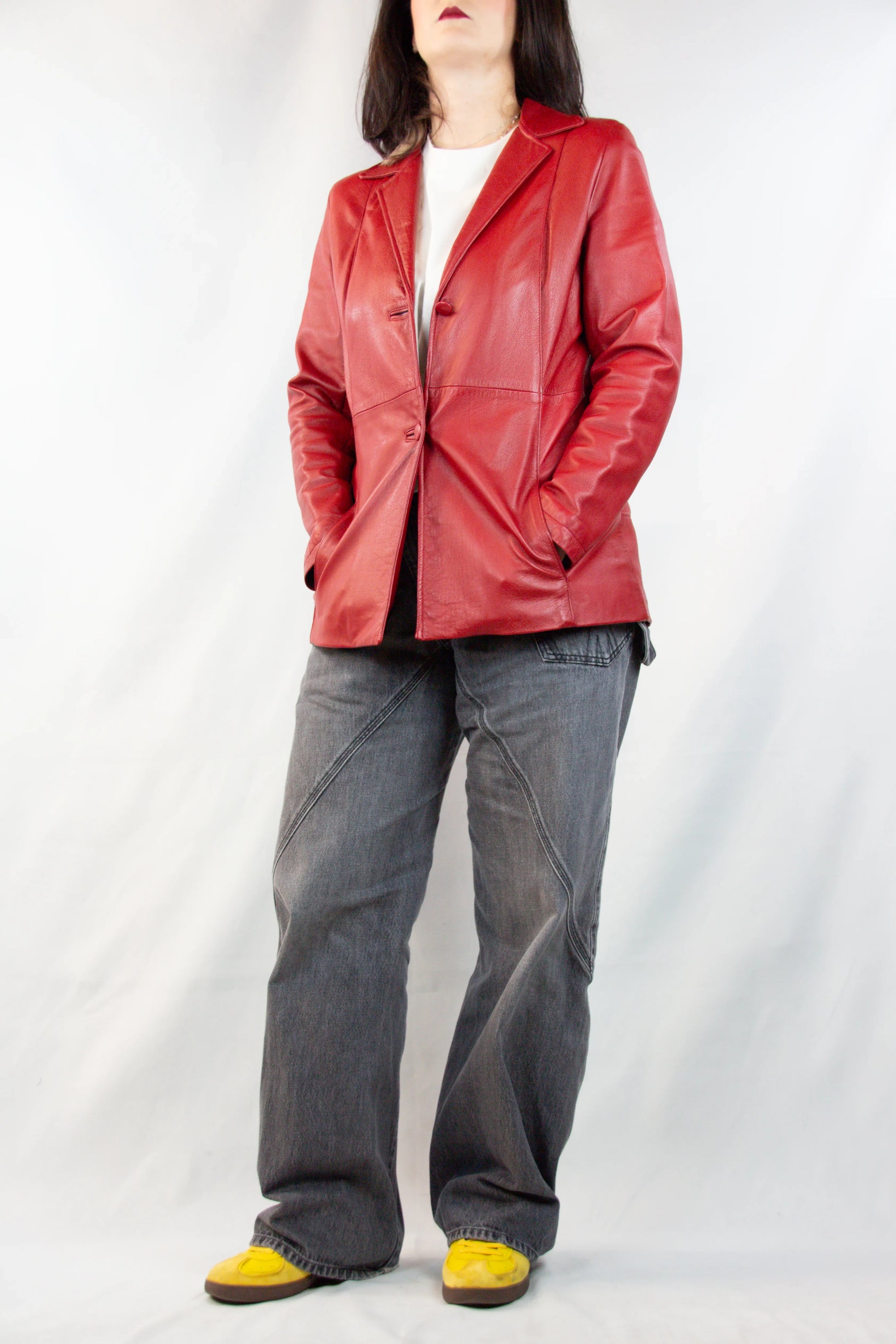 Vintage Red Lambskin Leather Blazer
