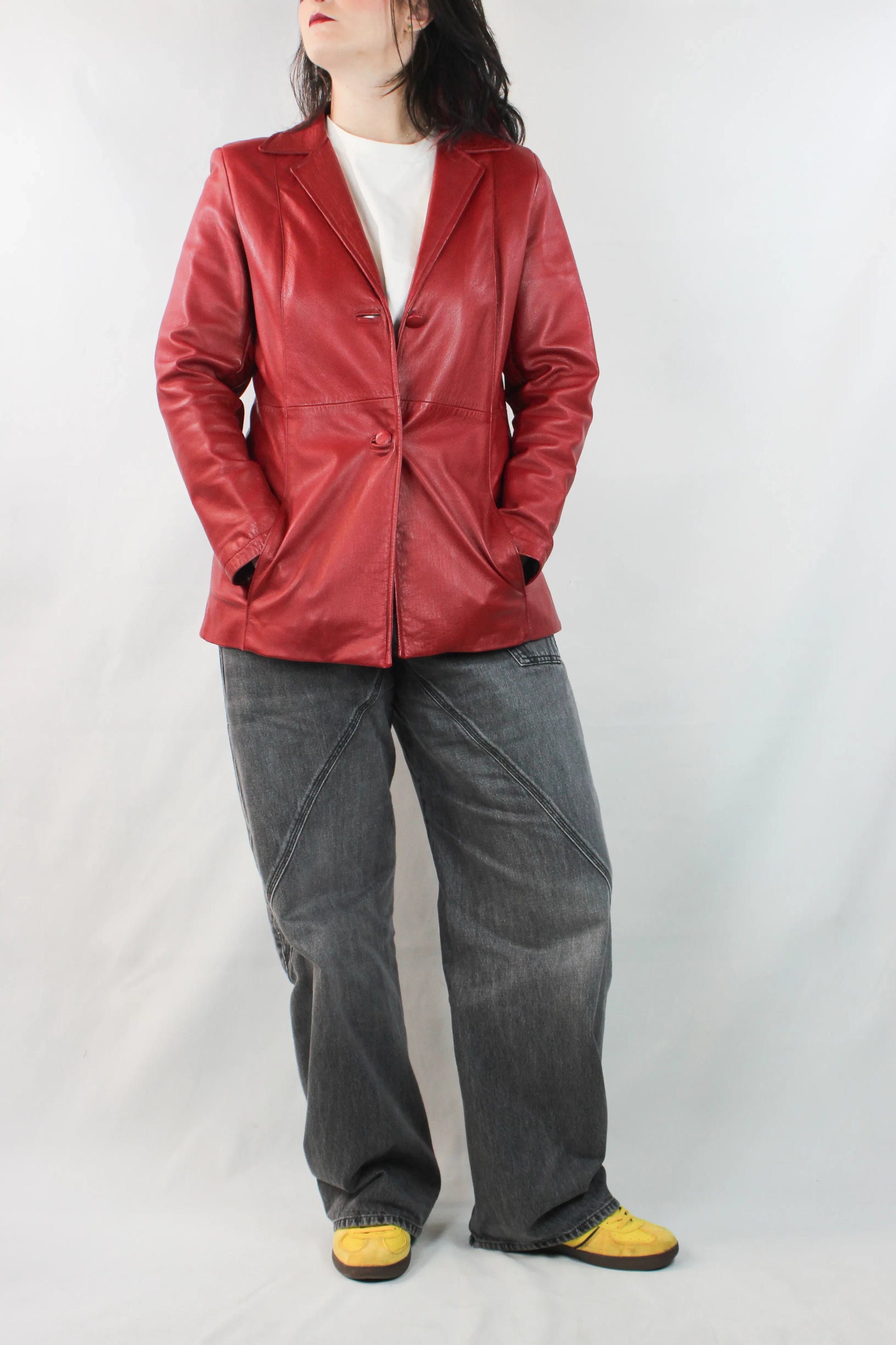 Vintage Red Lambskin Leather Blazer