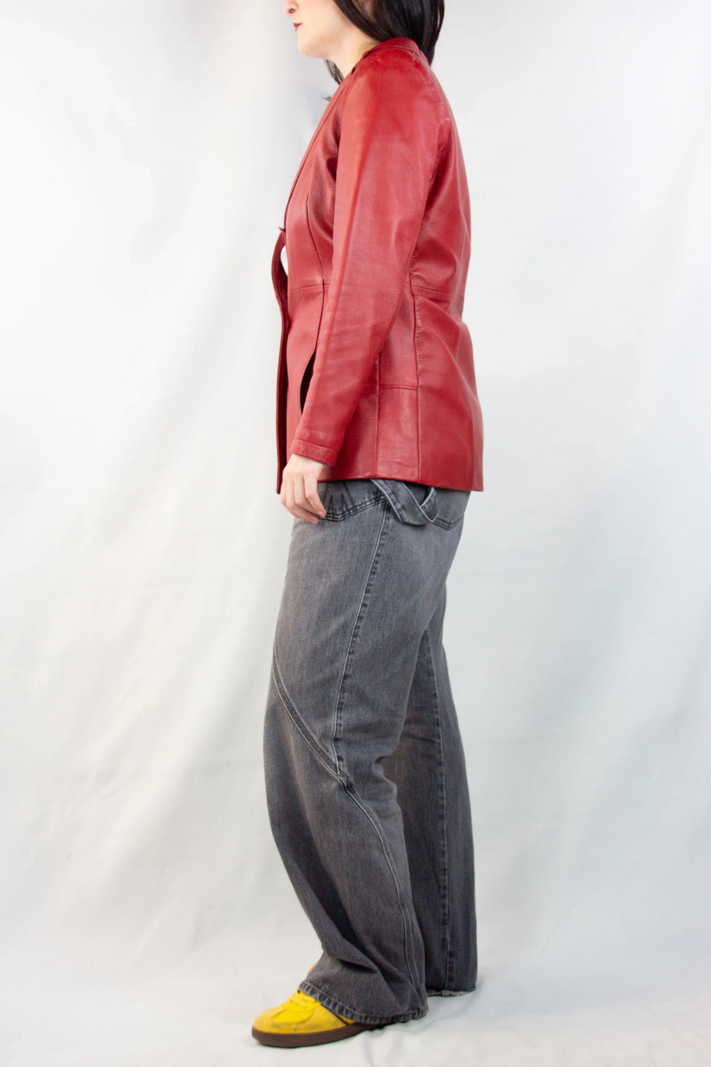 Vintage Red Lambskin Leather Blazer