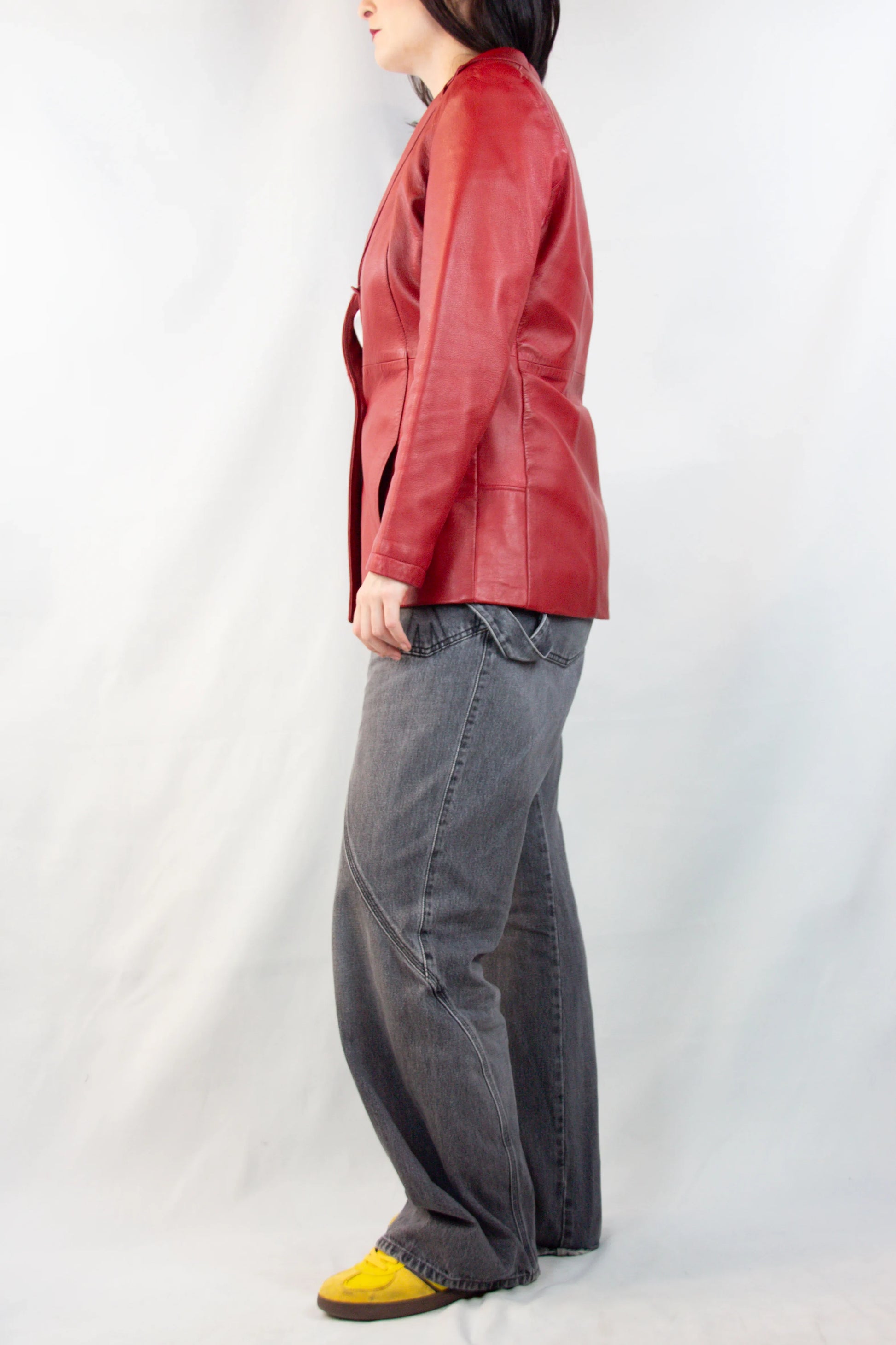 Vintage Red Lambskin Leather Blazer