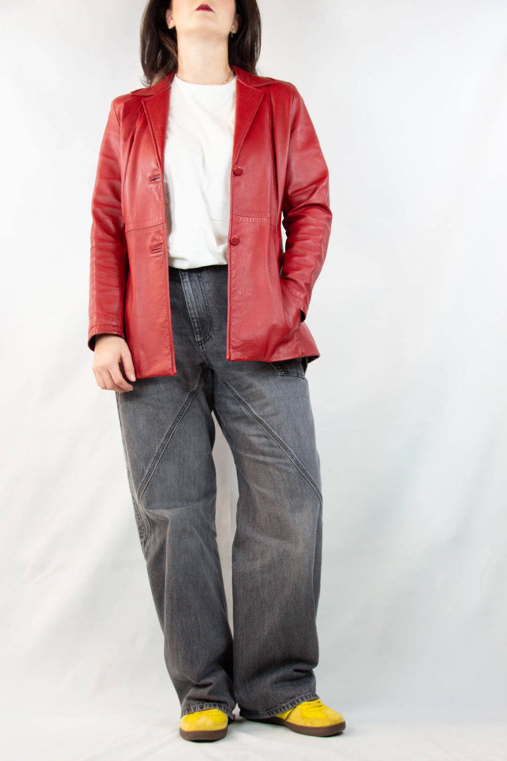 Vintage Red Lambskin Leather Blazer