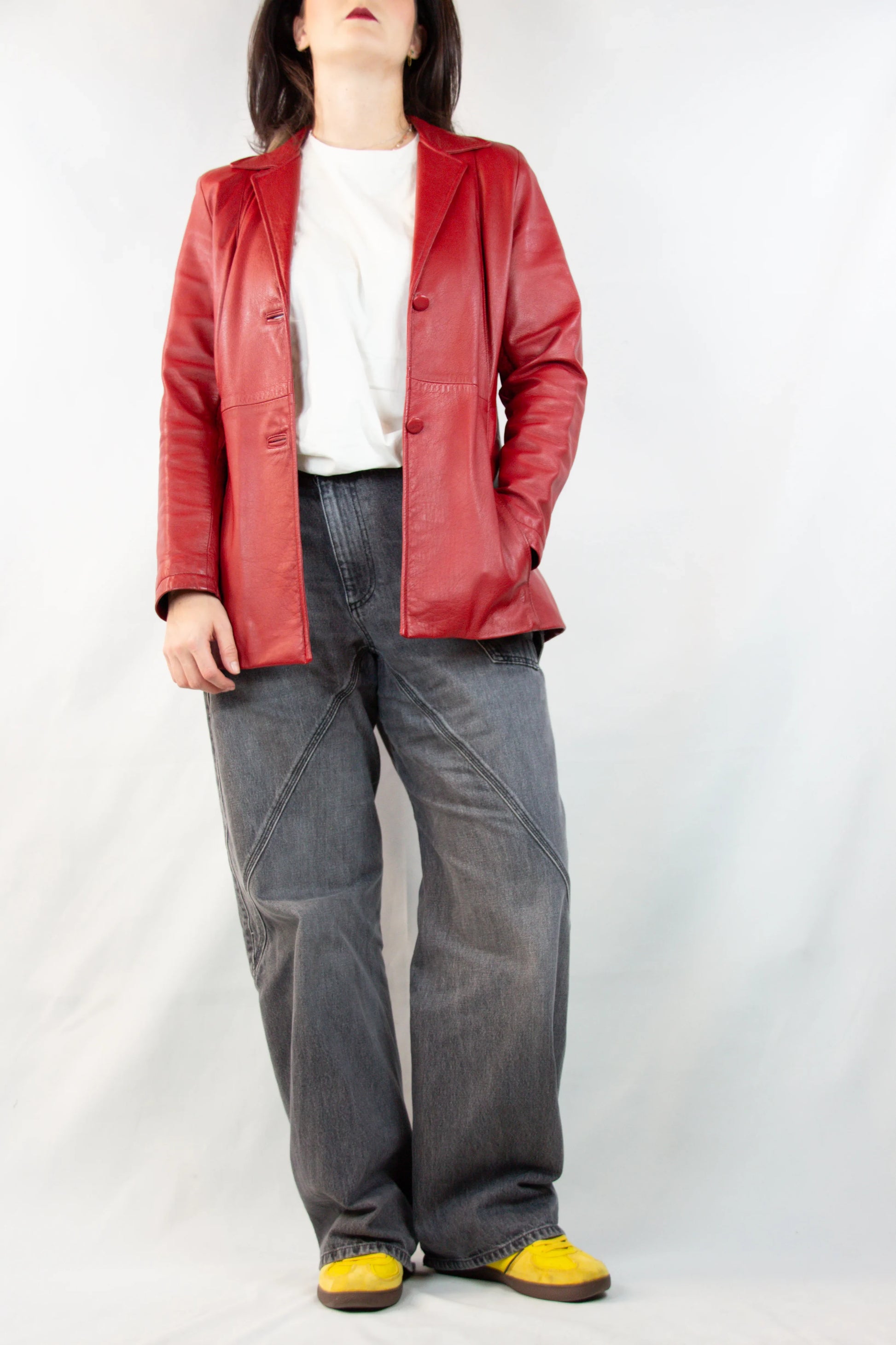 Vintage Red Lambskin Leather Blazer