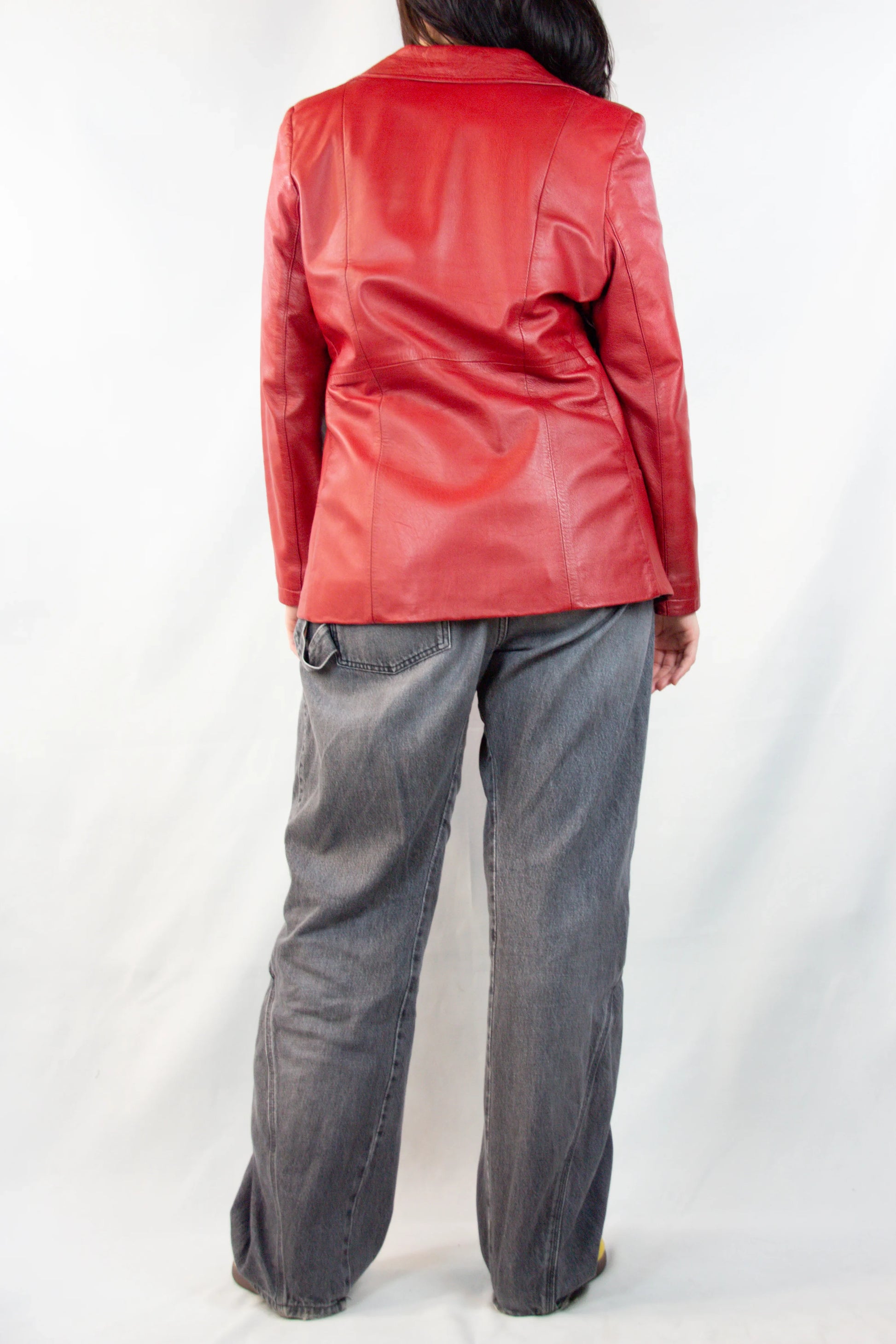 Vintage Red Lambskin Leather Blazer