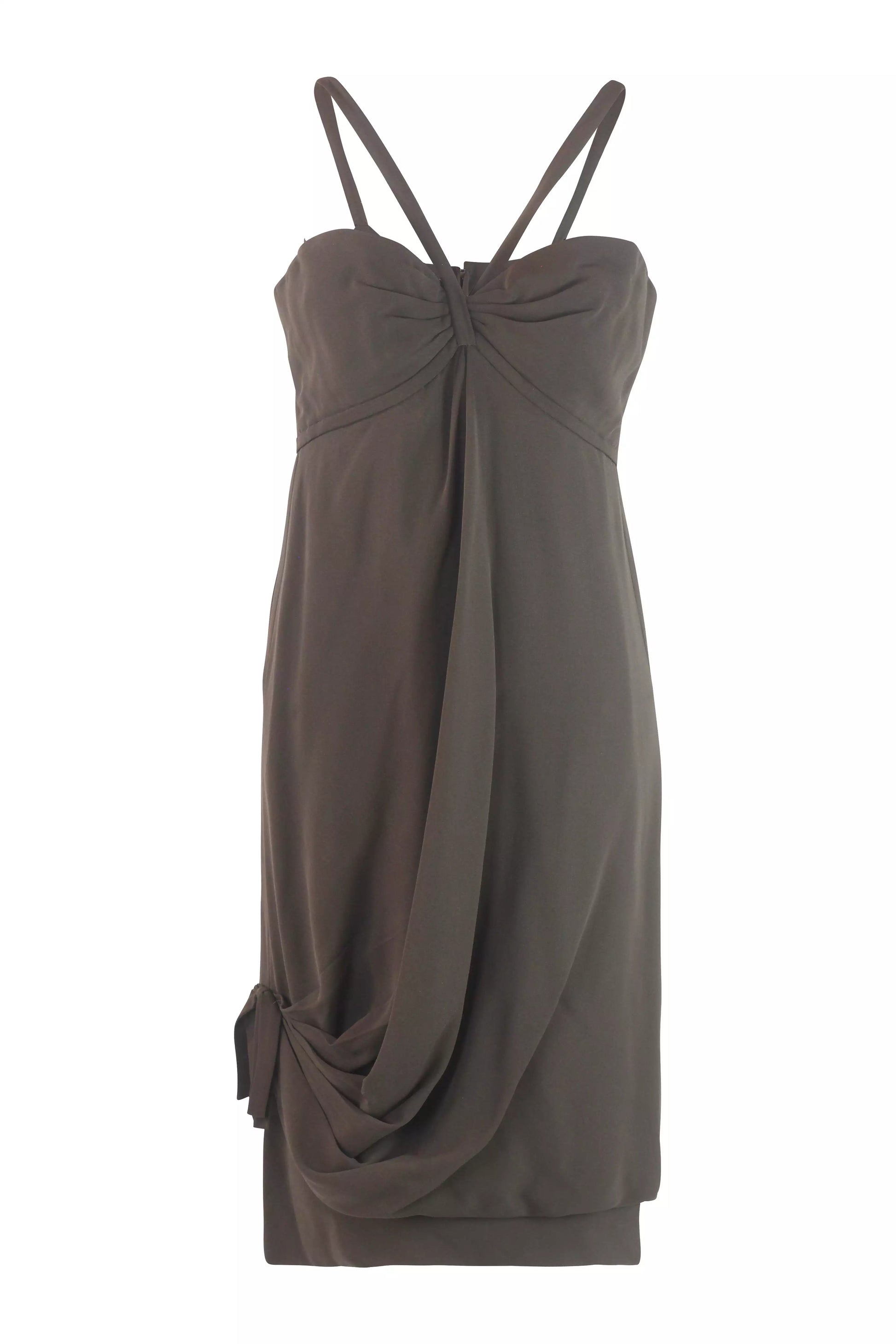Silk Draped Dress Brown