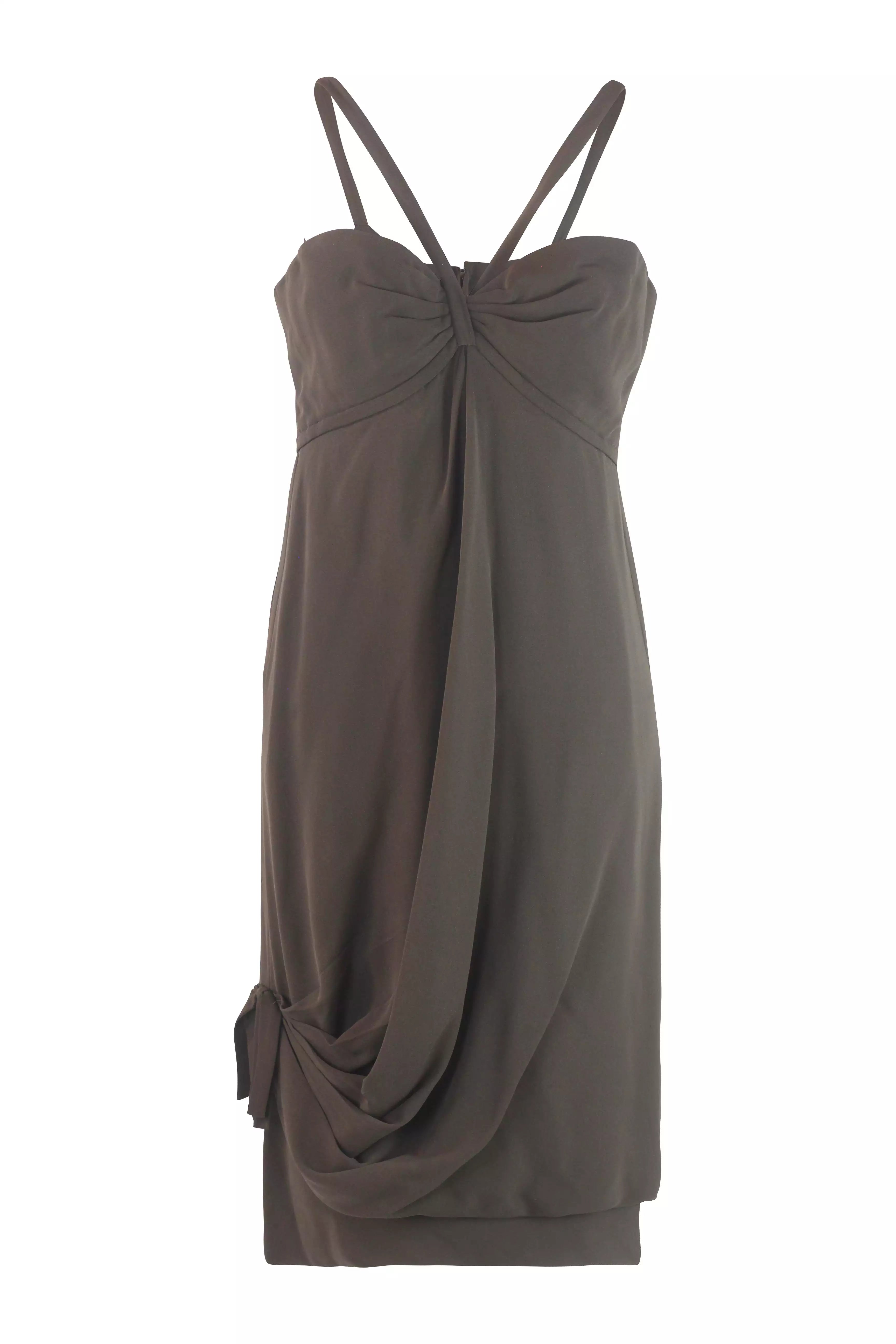 Silk Draped Dress Brown