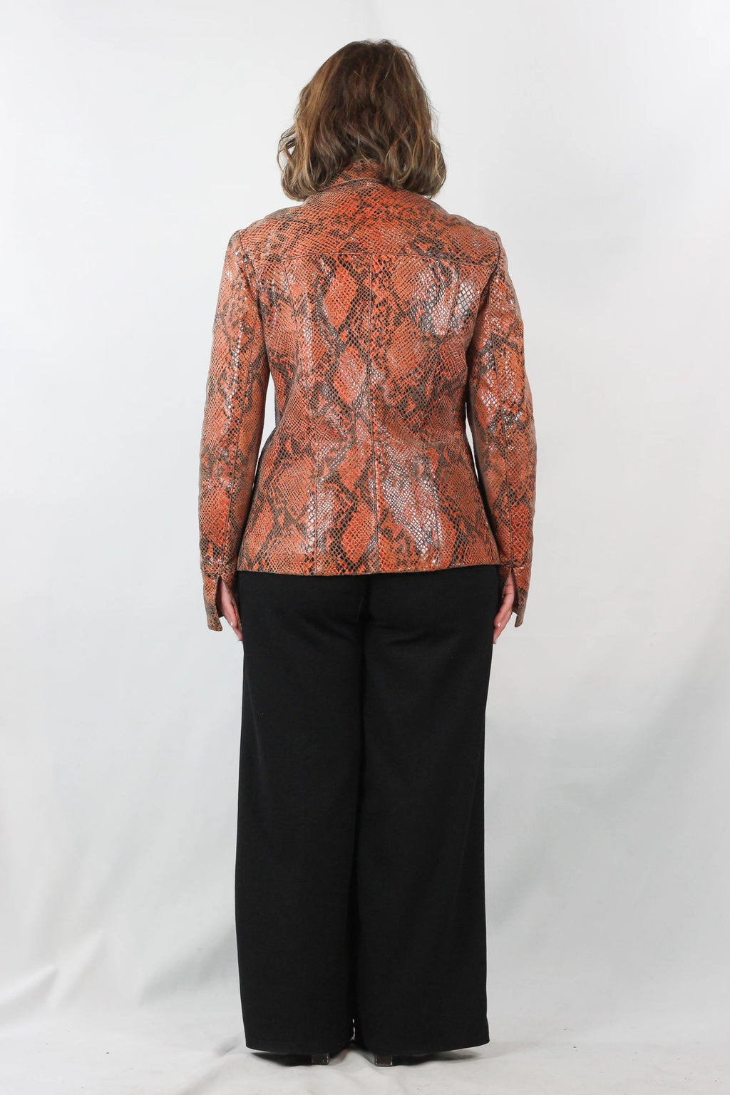 Orange-Toned Biker Jacket with Snakeskin Effect