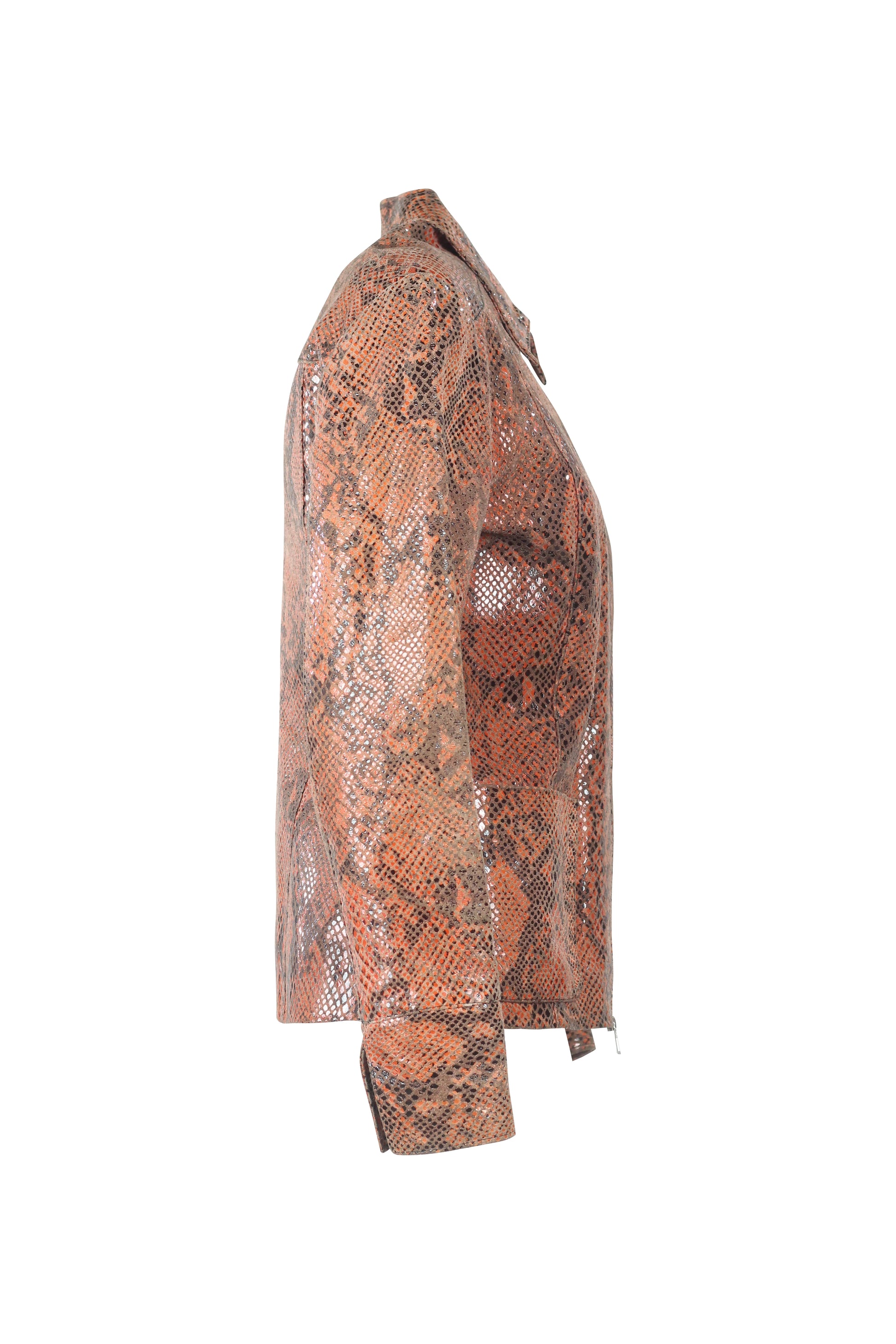 Orange-Toned Biker Jacket with Snakeskin Effect