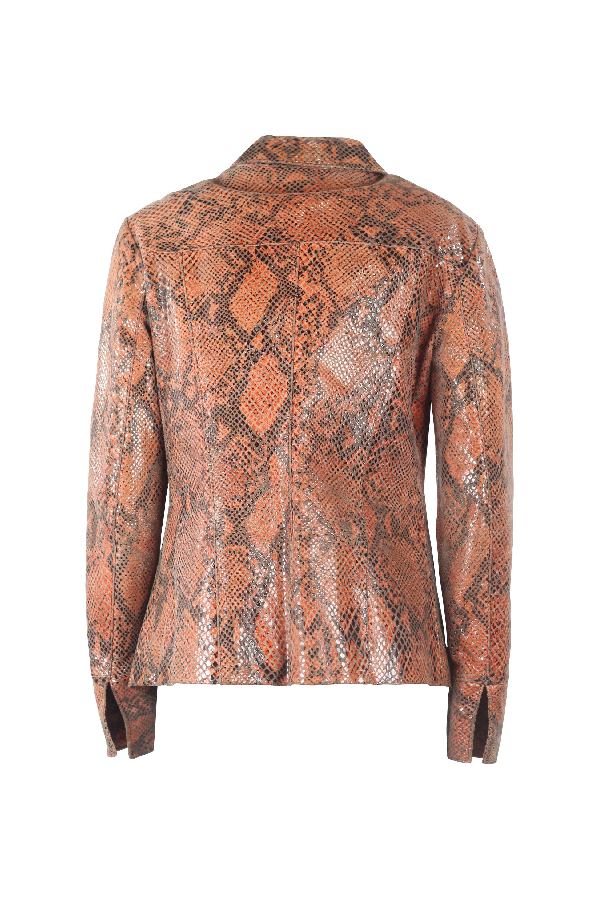 Orange-Toned Biker Jacket with Snakeskin Effect