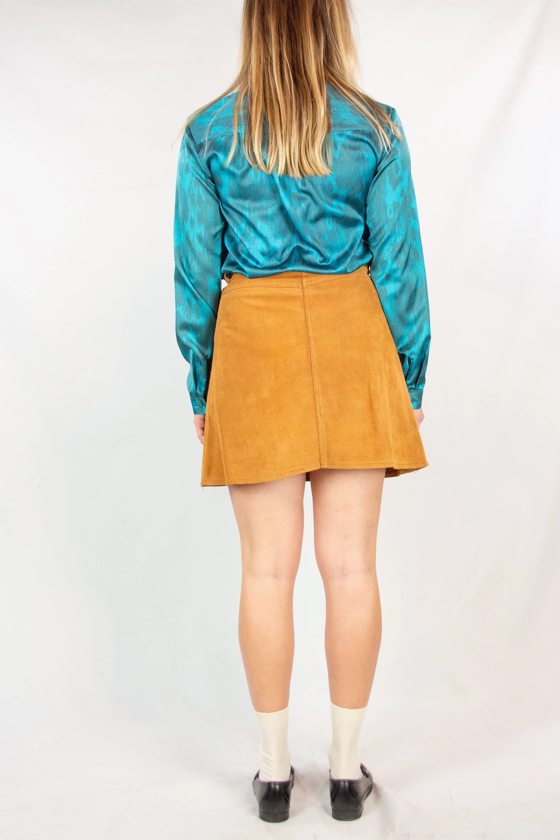 Suede A-Line Miniskirt with Front Button Closure