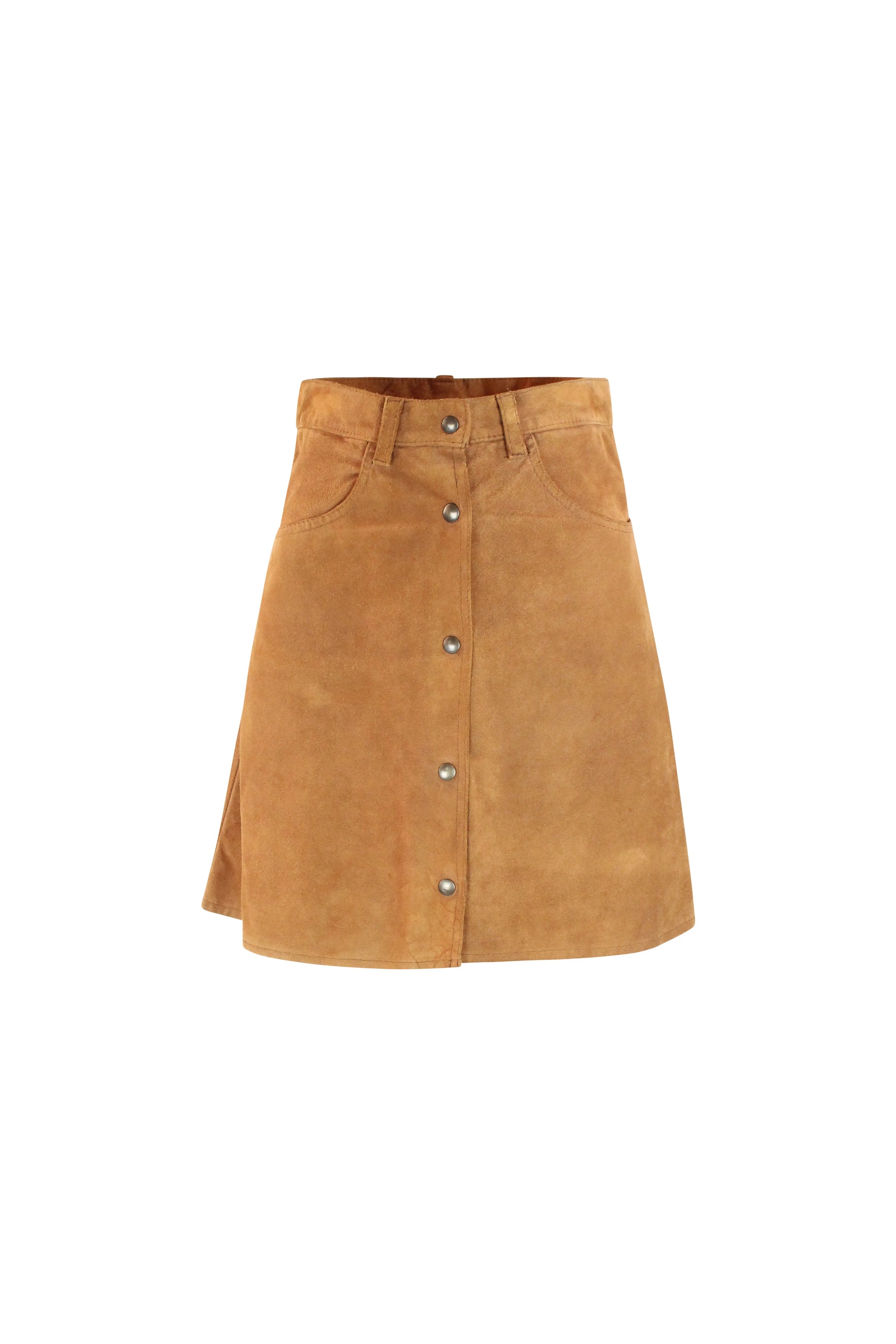 Suede A-Line Miniskirt with Front Button Closure