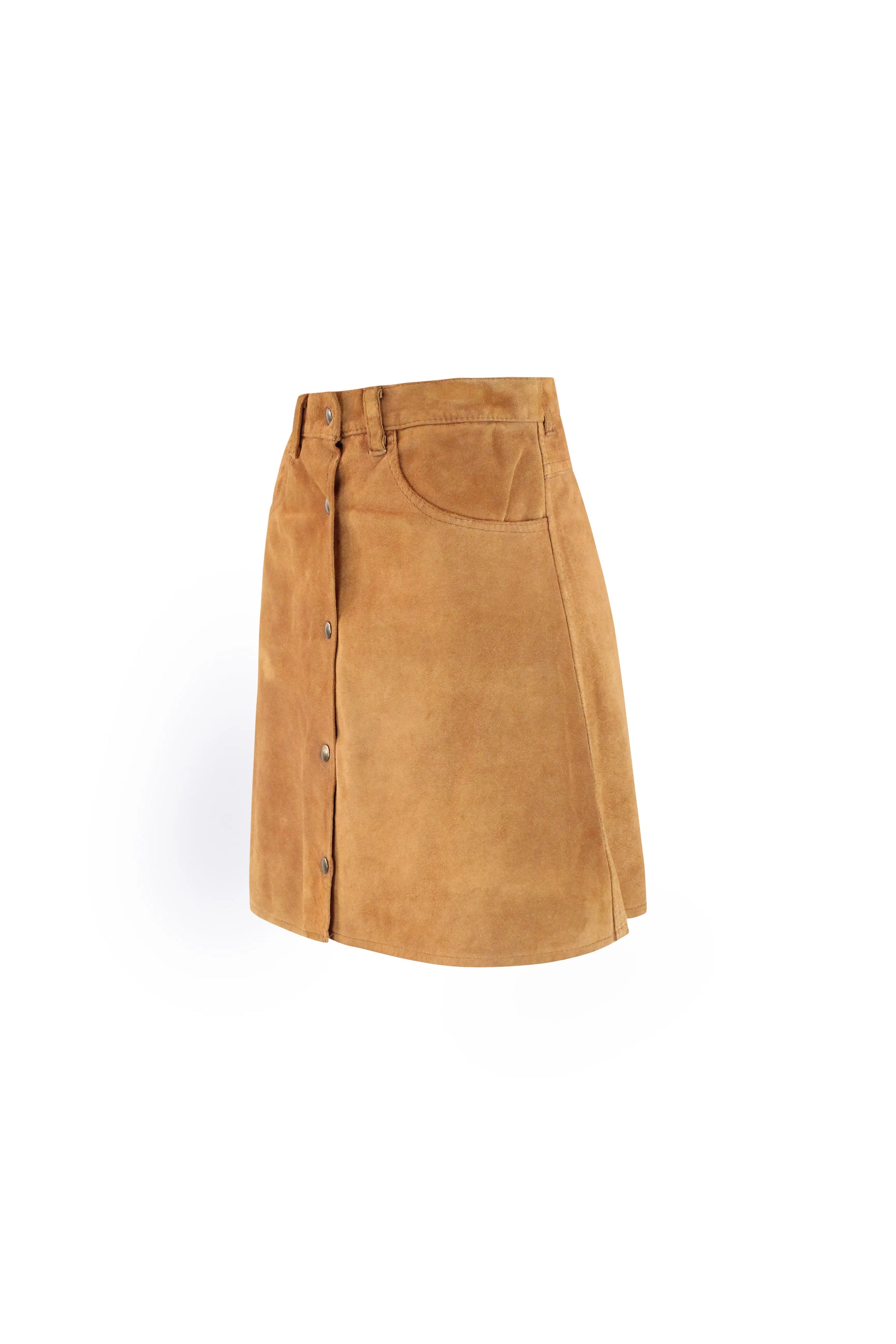 Suede A-Line Miniskirt with Front Button Closure