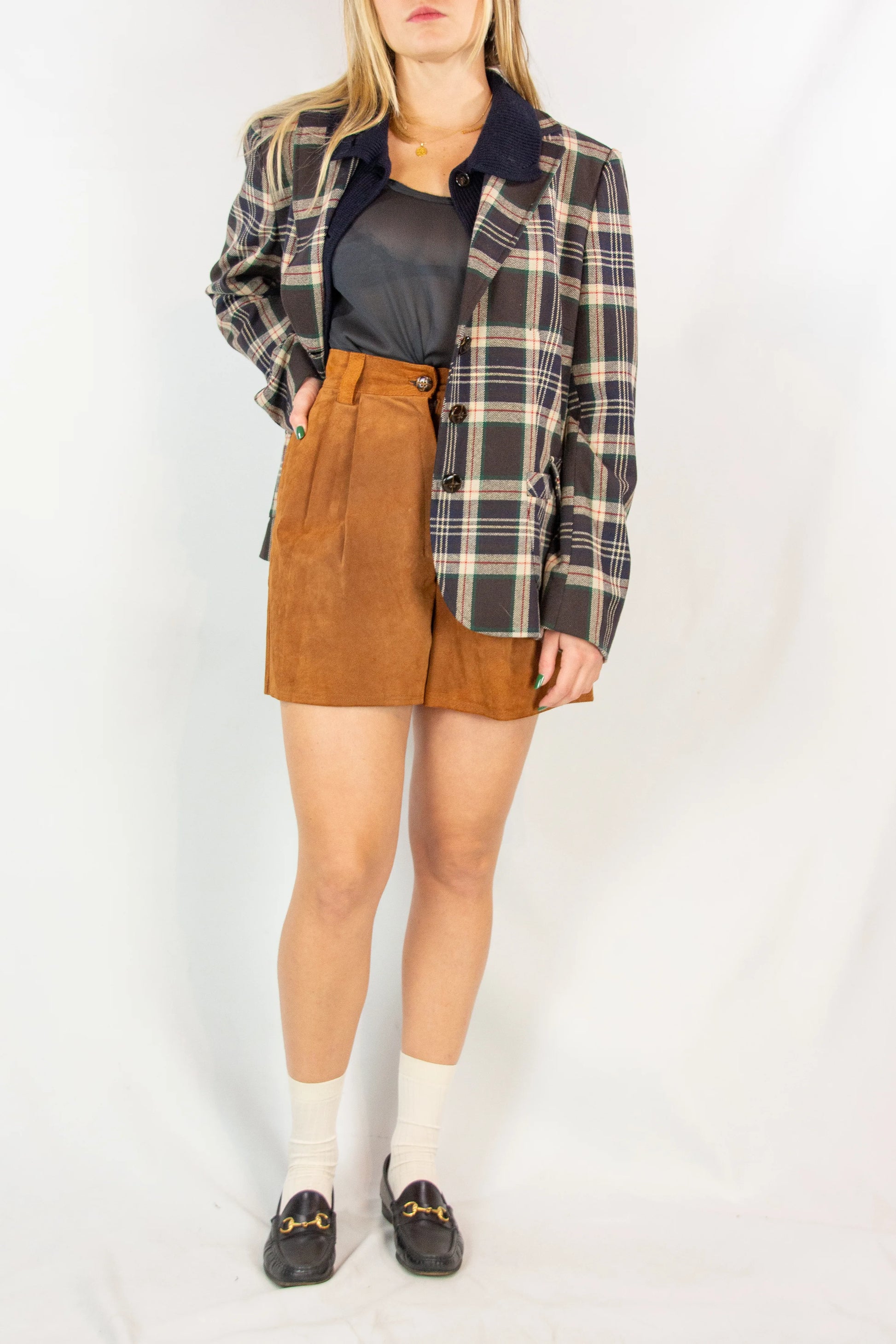 Suede High-Waisted Pleated Shorts