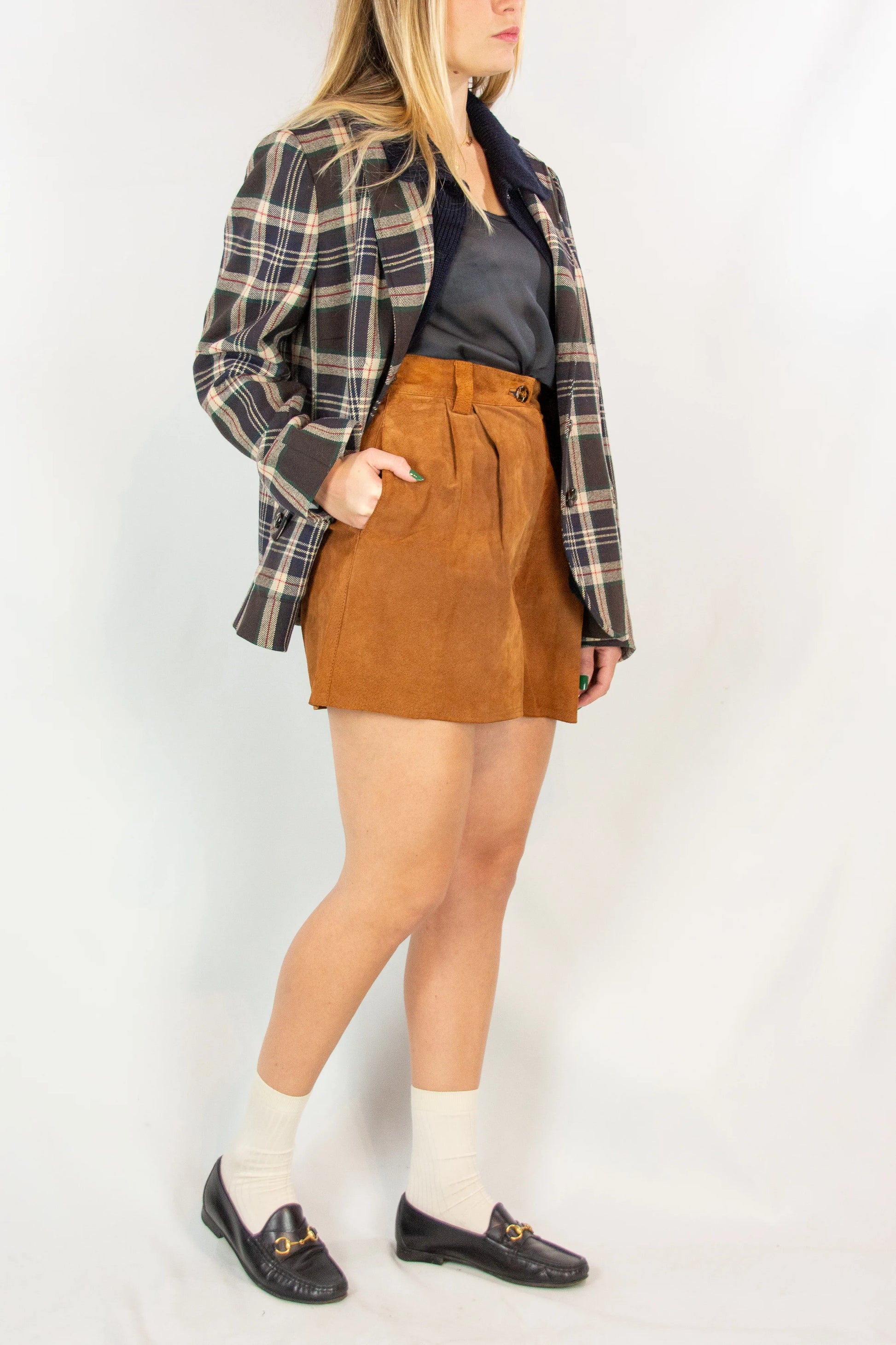 Suede High-Waisted Pleated Shorts
