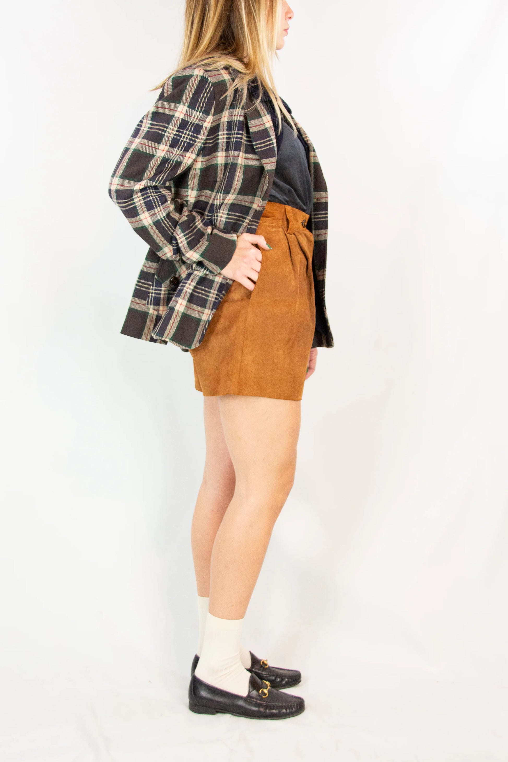 Suede High-Waisted Pleated Shorts
