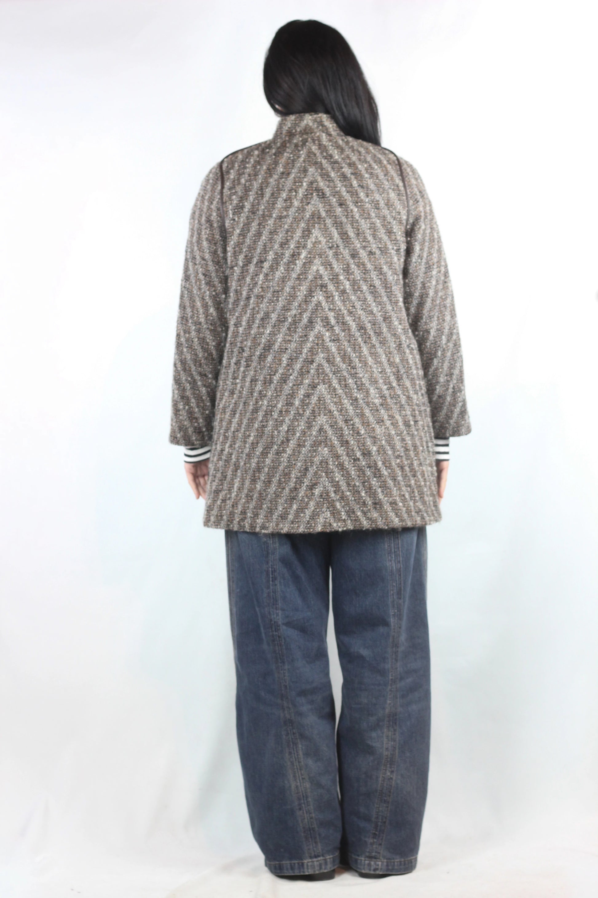 Beige and Brown Tweed Trapeze Coat