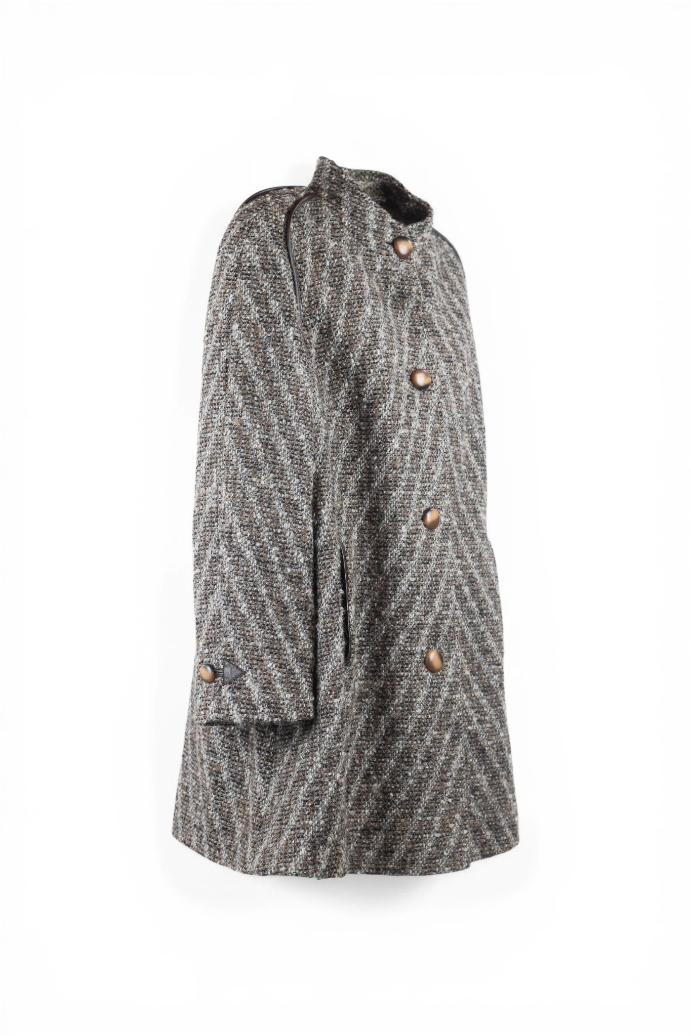 Beige and Brown Tweed Trapeze Coat