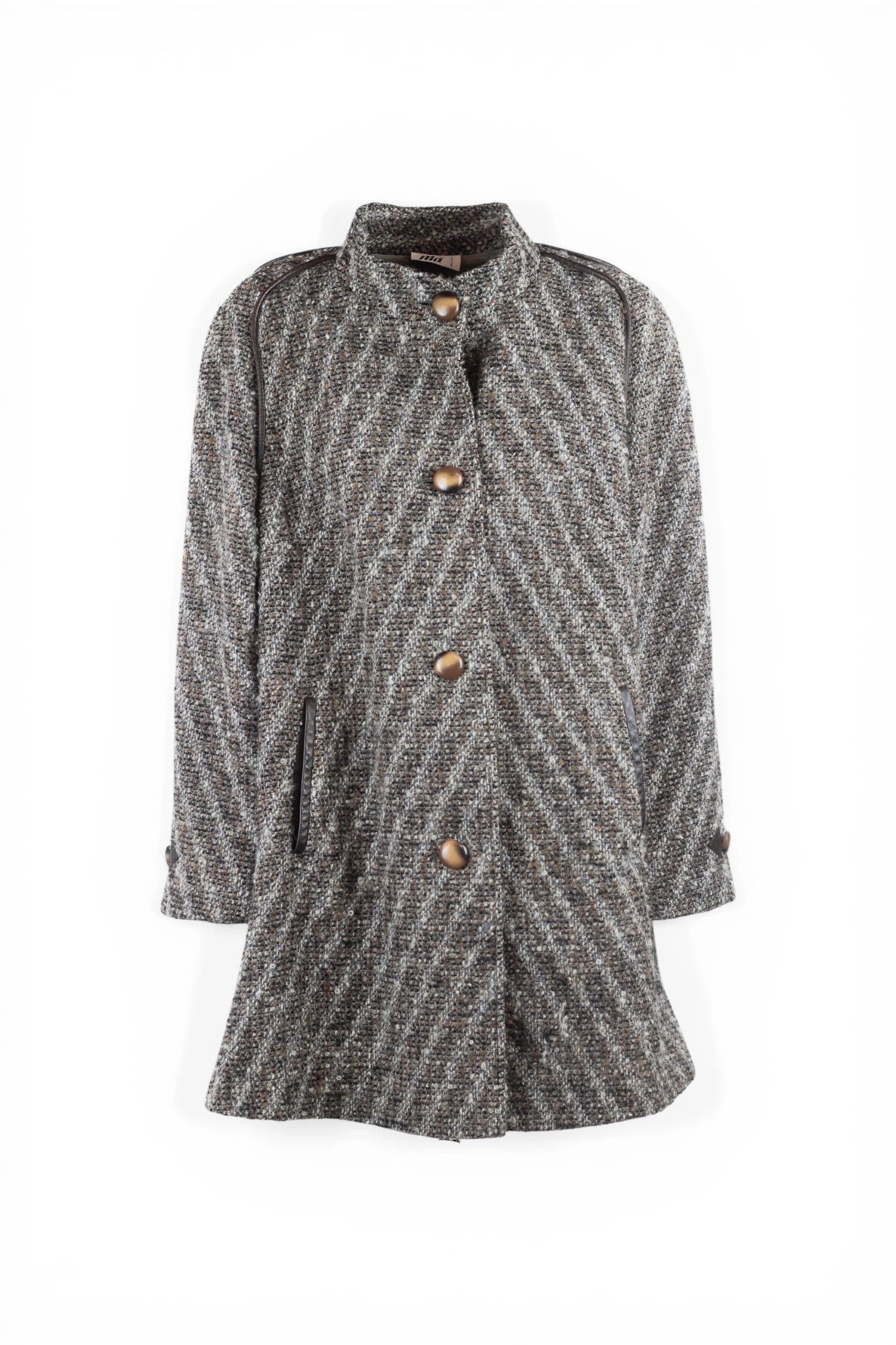 Beige and Brown Tweed Trapeze Coat