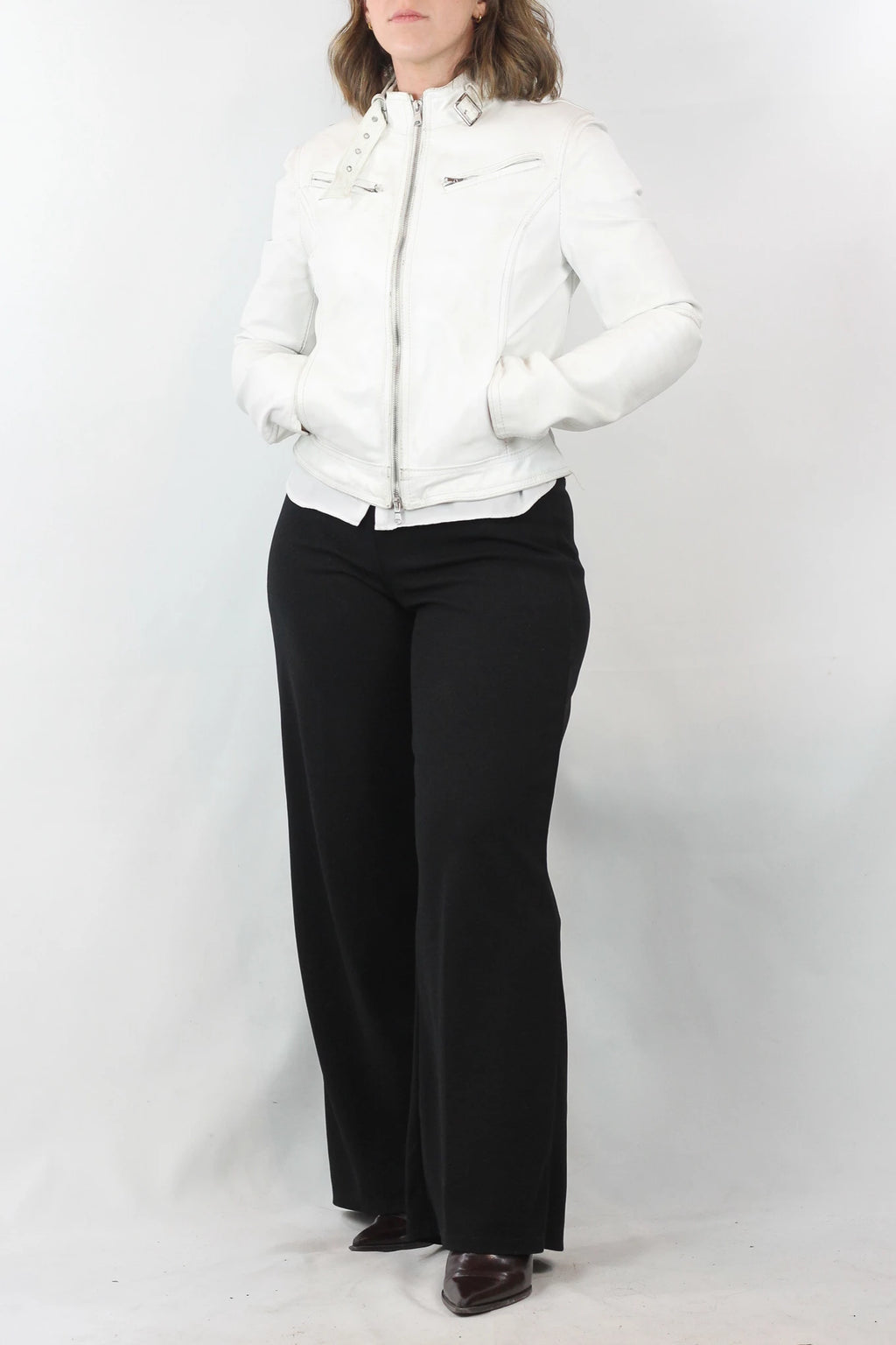 White Leather Biker Jacket
