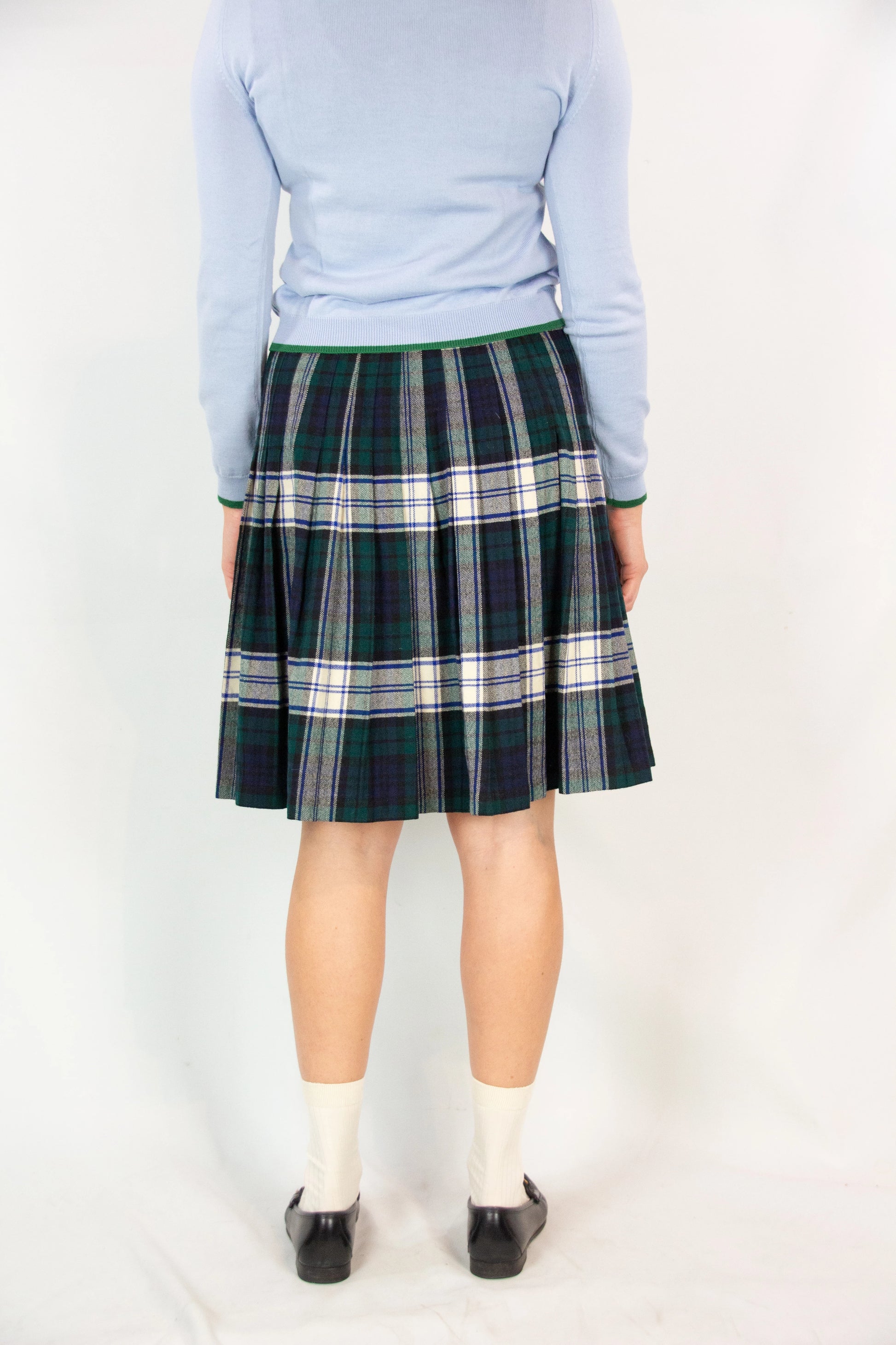Dark Green and White Tartan Kilt with Side Belt