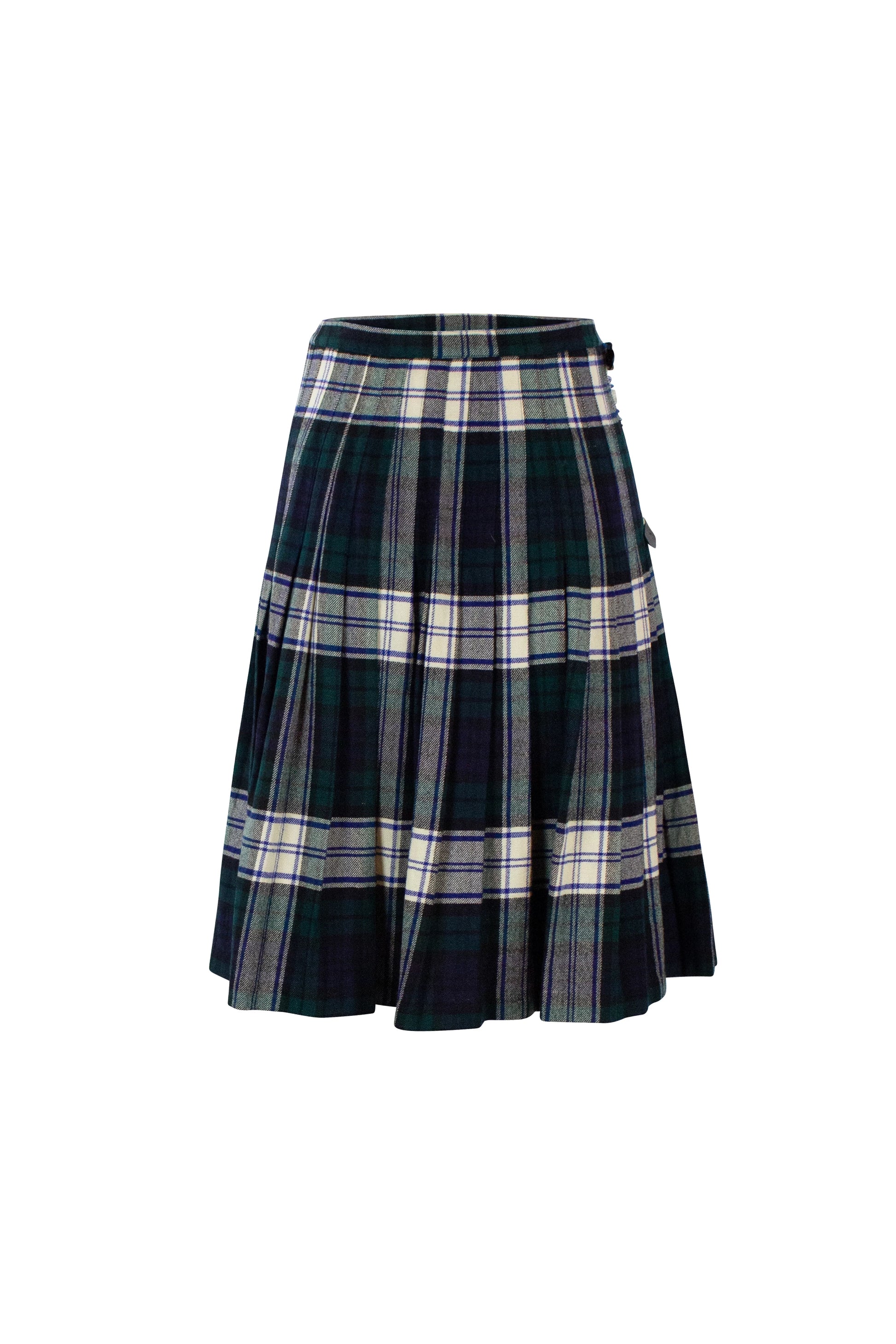 Dark Green and White Tartan Kilt with Side Belt