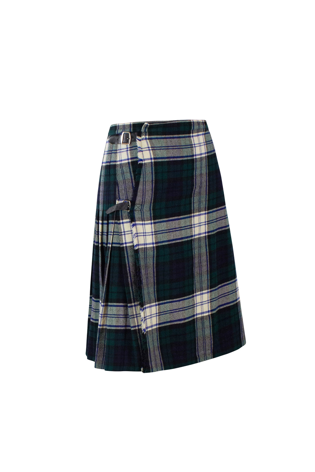 Dark Green and White Tartan Kilt with Side Belt