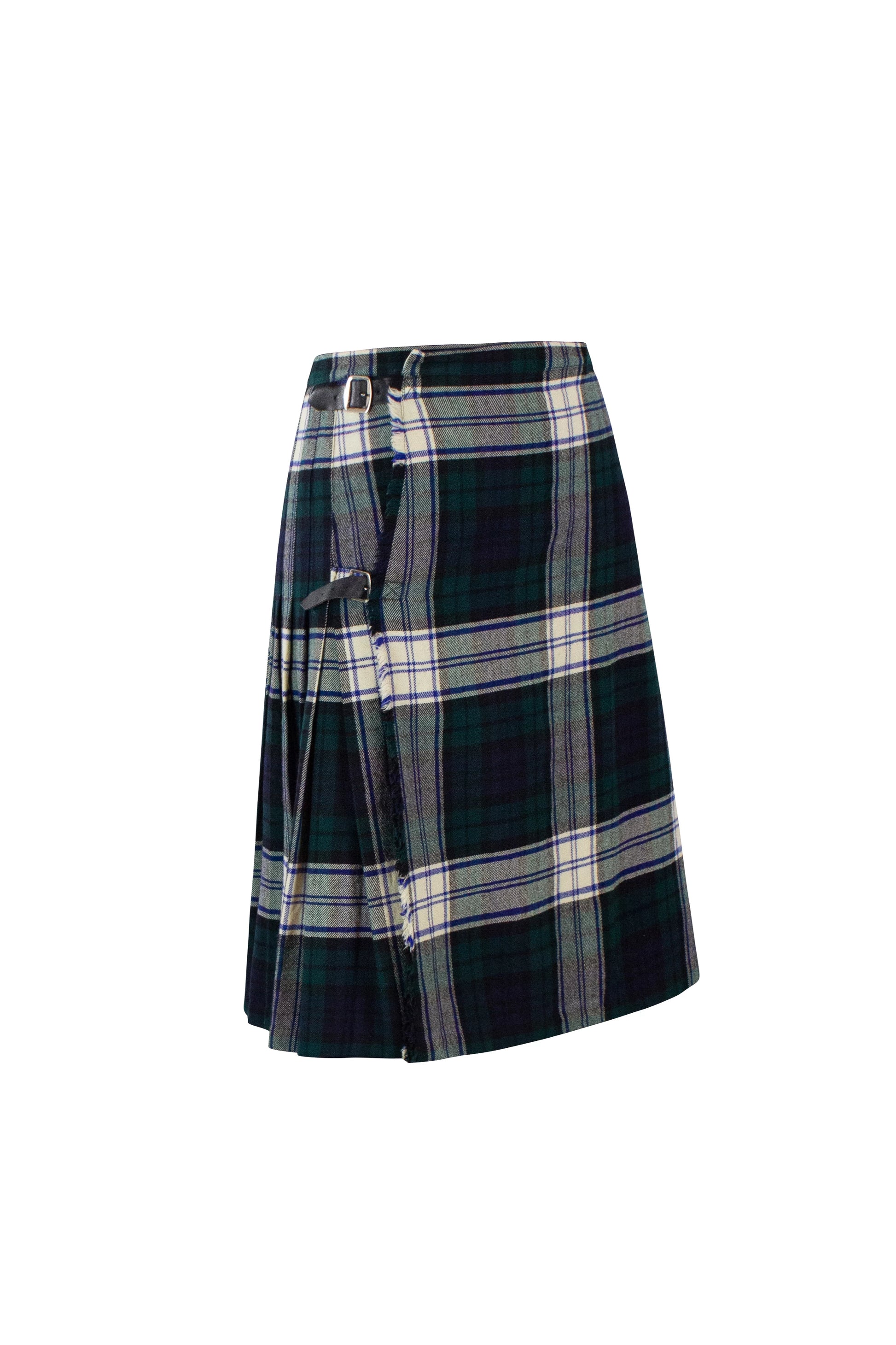Dark Green and White Tartan Kilt with Side Belt