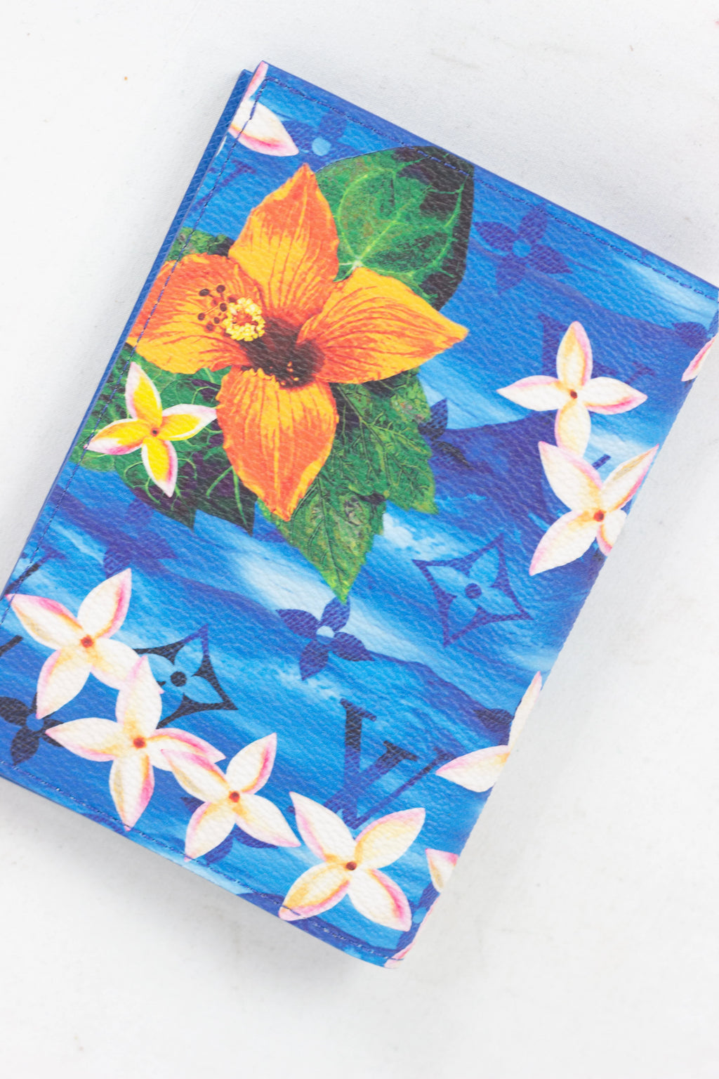 Passport Holder in Blue Hawaiian-Inspired Monogram Pattern