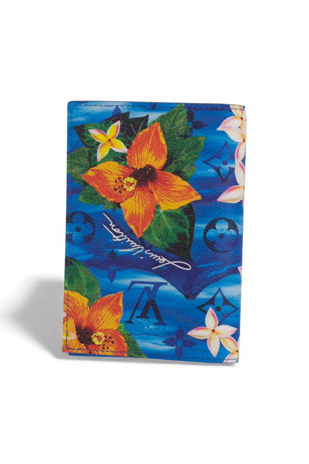 Passport Holder in Blue Hawaiian-Inspired Monogram Pattern